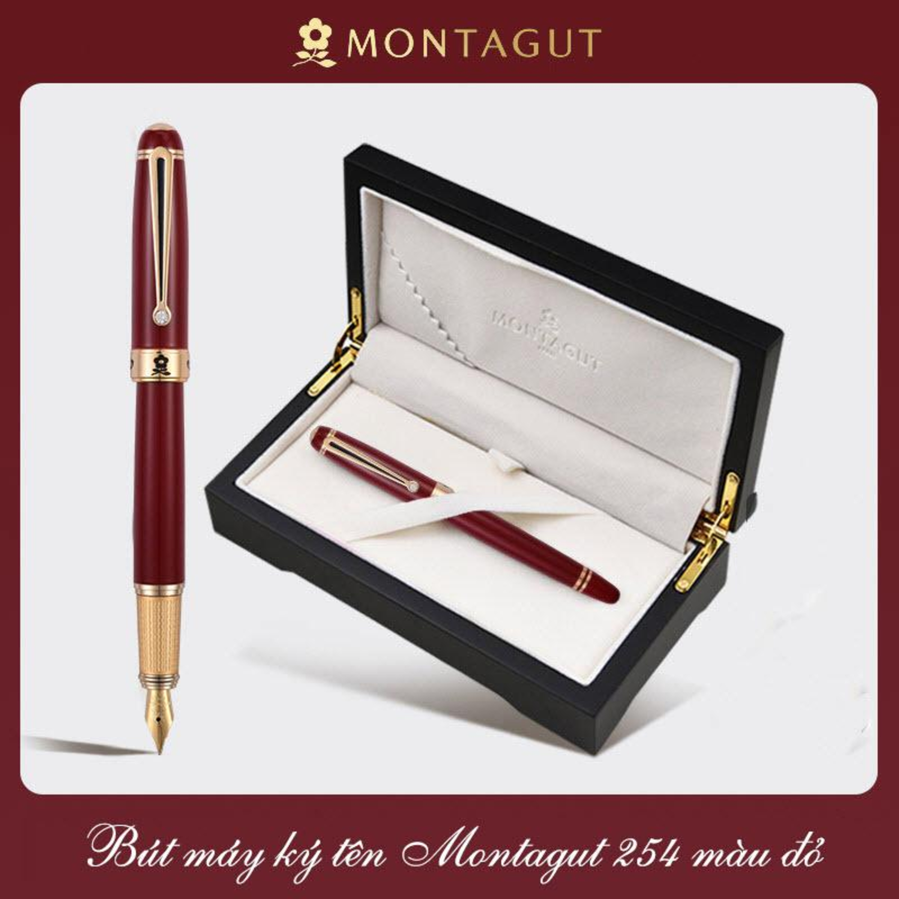 Bút máy ký tên Montagut 254 màu đỏ chính hãng hộp gỗ đính đá  episode artwork