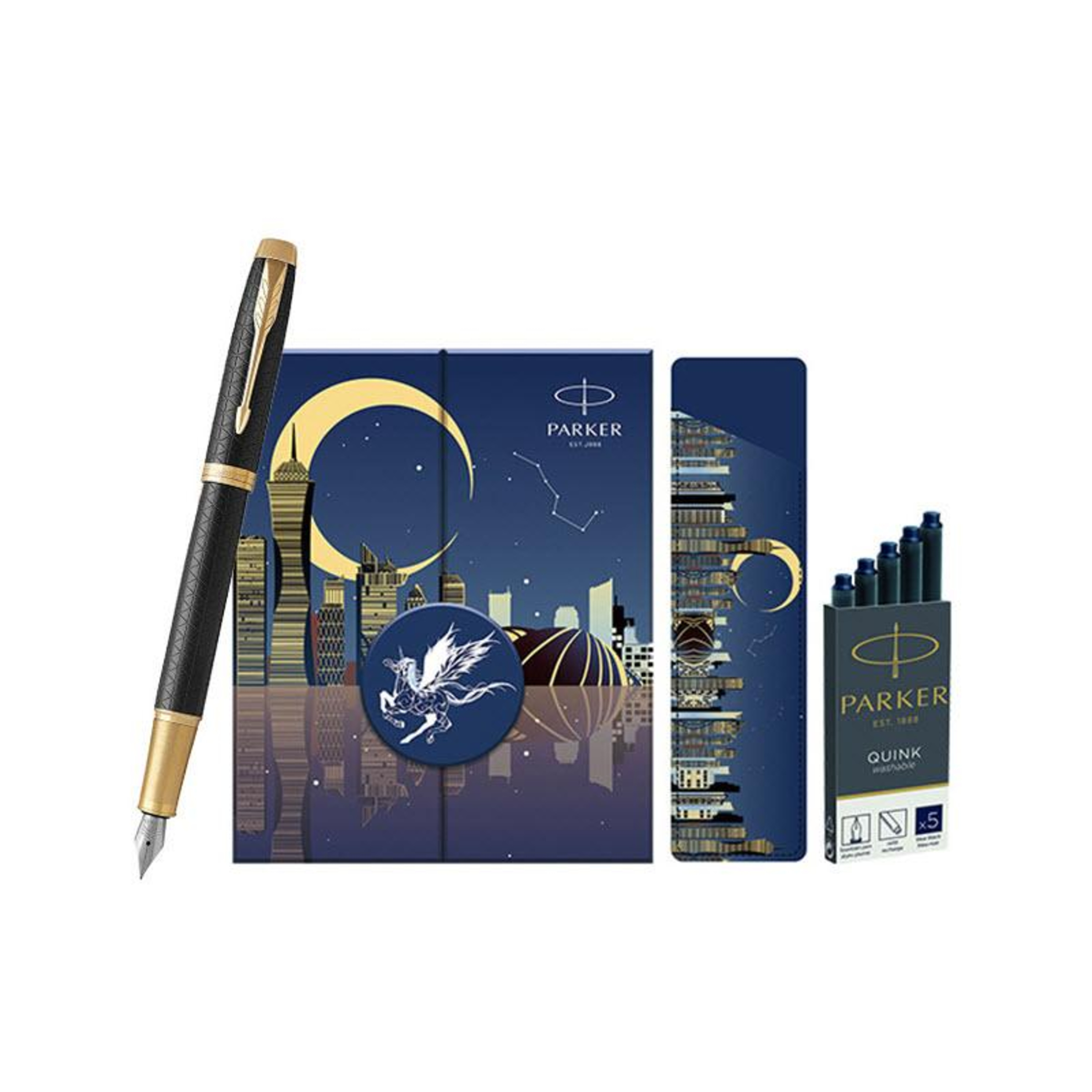 Set bút máy Parker cao cấp PK058 màu đen kèm 5 ống mực, hộp và túi hãng episode artwork