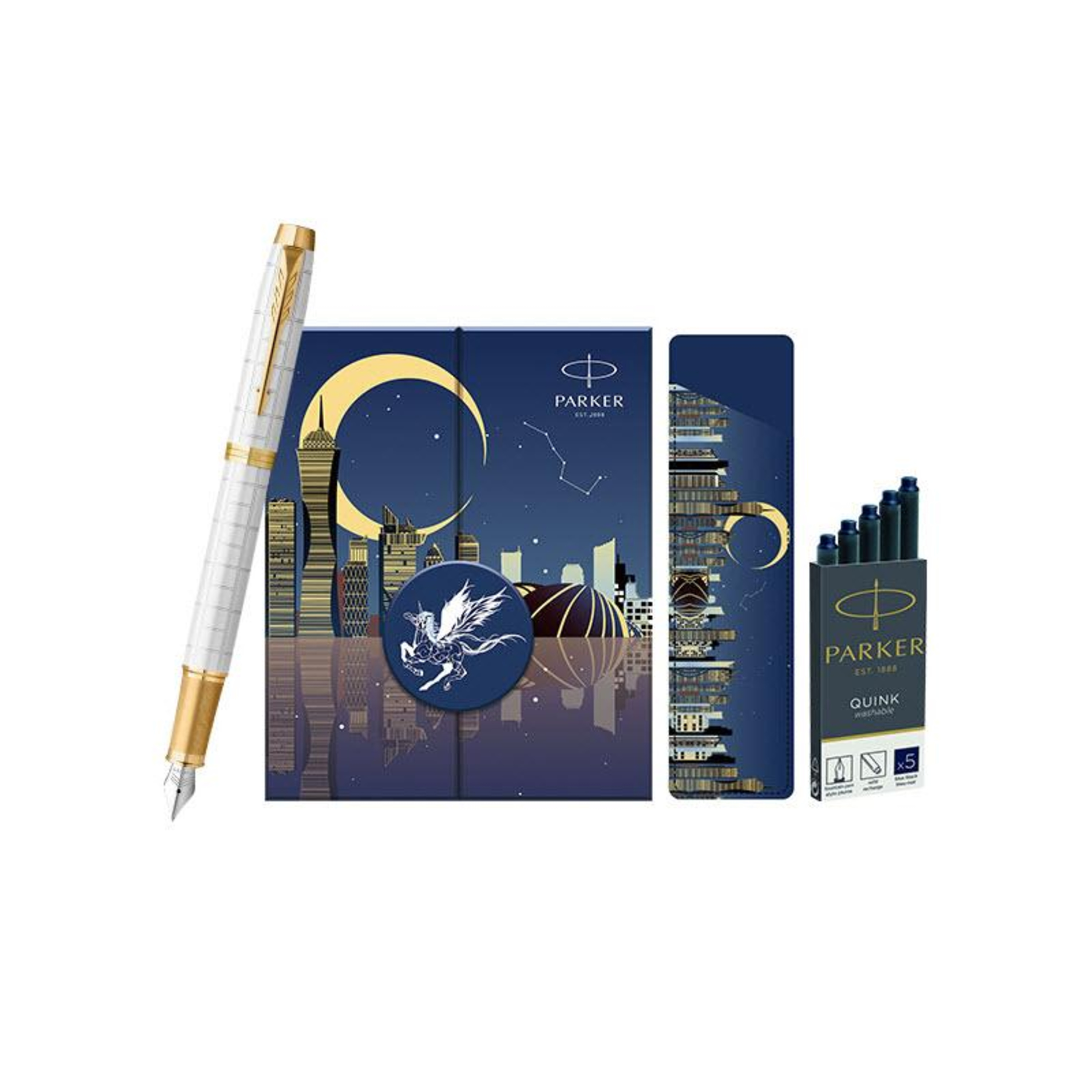 Set bút máy Parker cao cấp PK058 màu trắng kèm 5 ống mực, hộp và túi hãng episode artwork