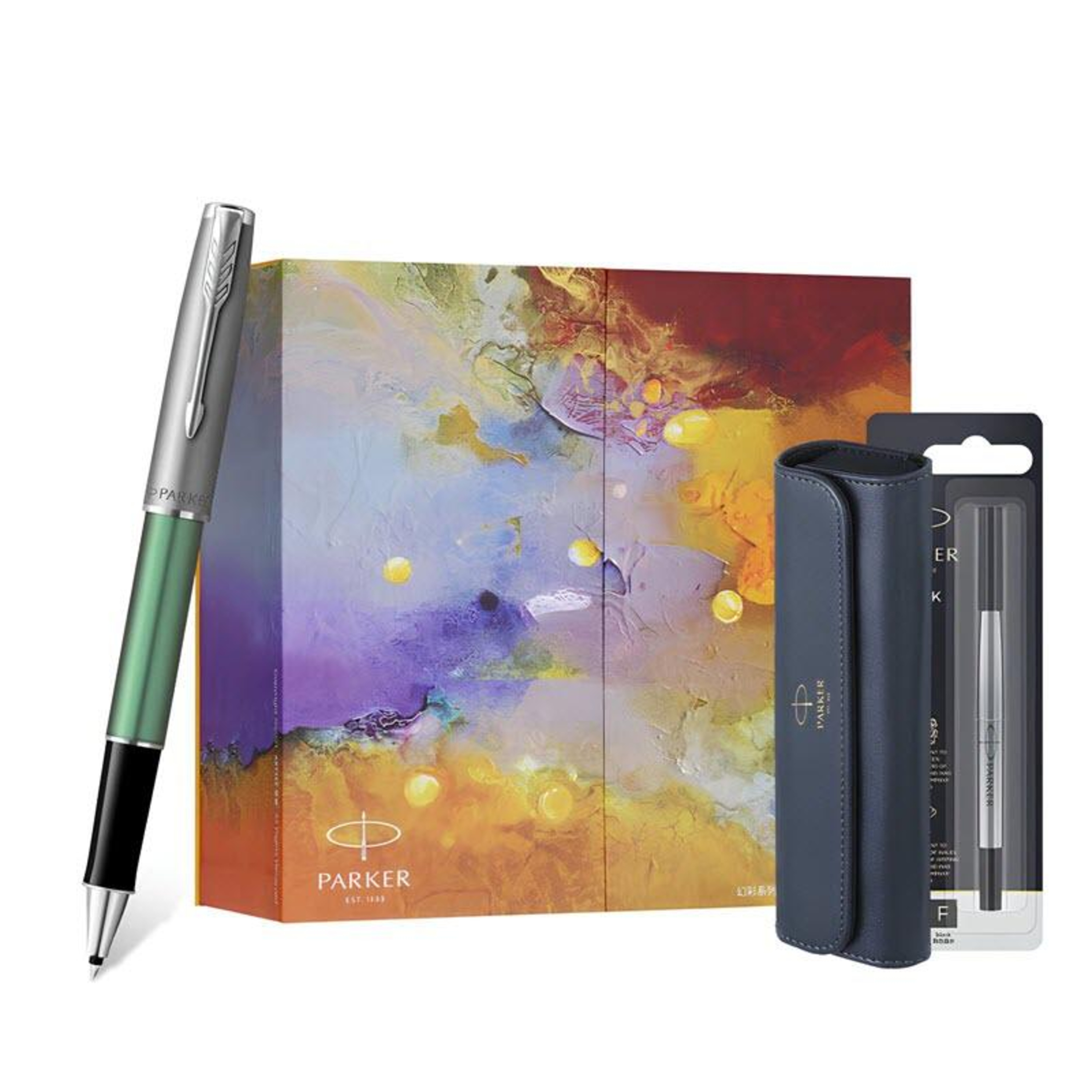 Set bút bi Parker cao cấp PK086 màu xanh kèm hộp và túi hãng  episode artwork