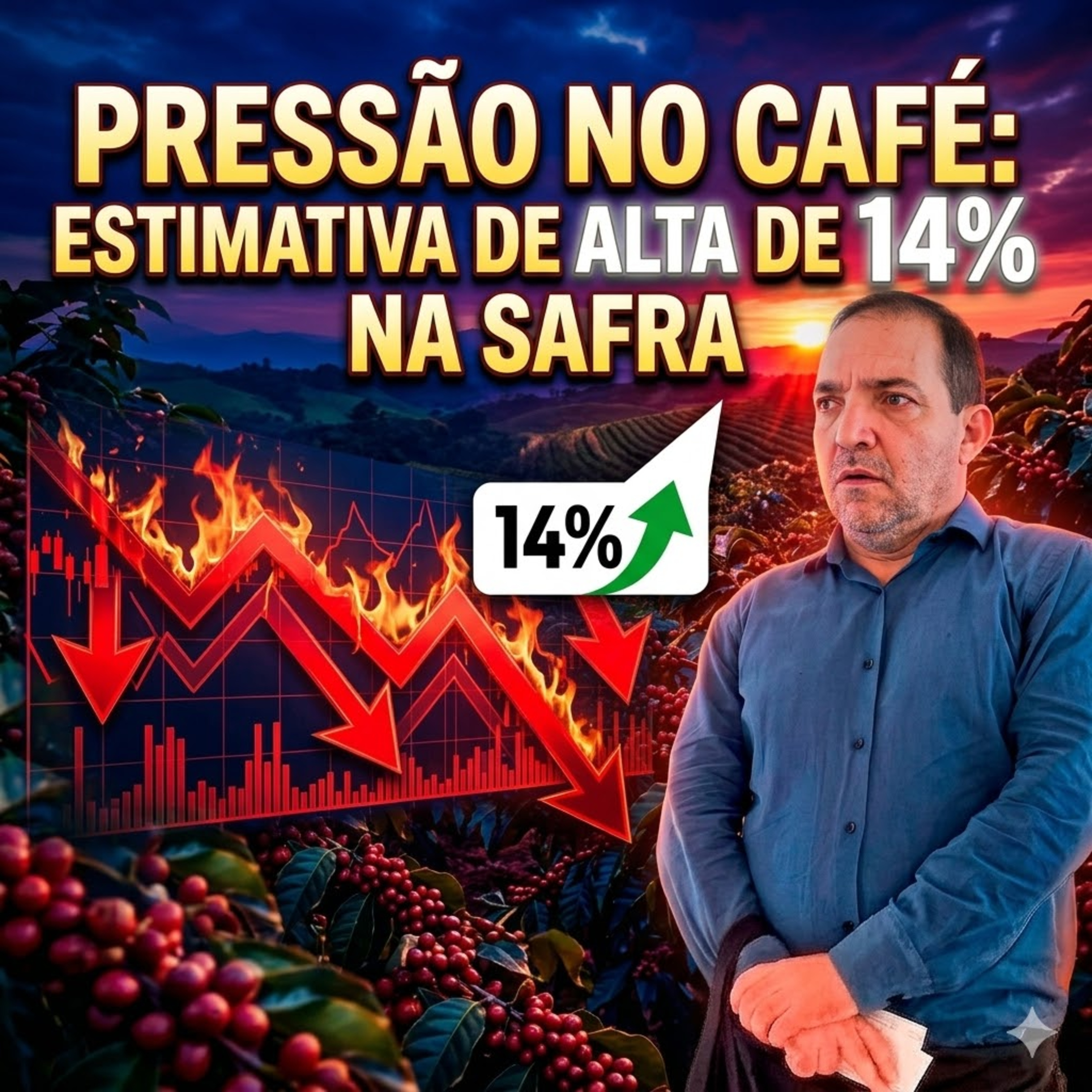 Pressão no Café: Como a estimativa de alta de 14% na safra brasileira derrubou os preços. episode artwork
