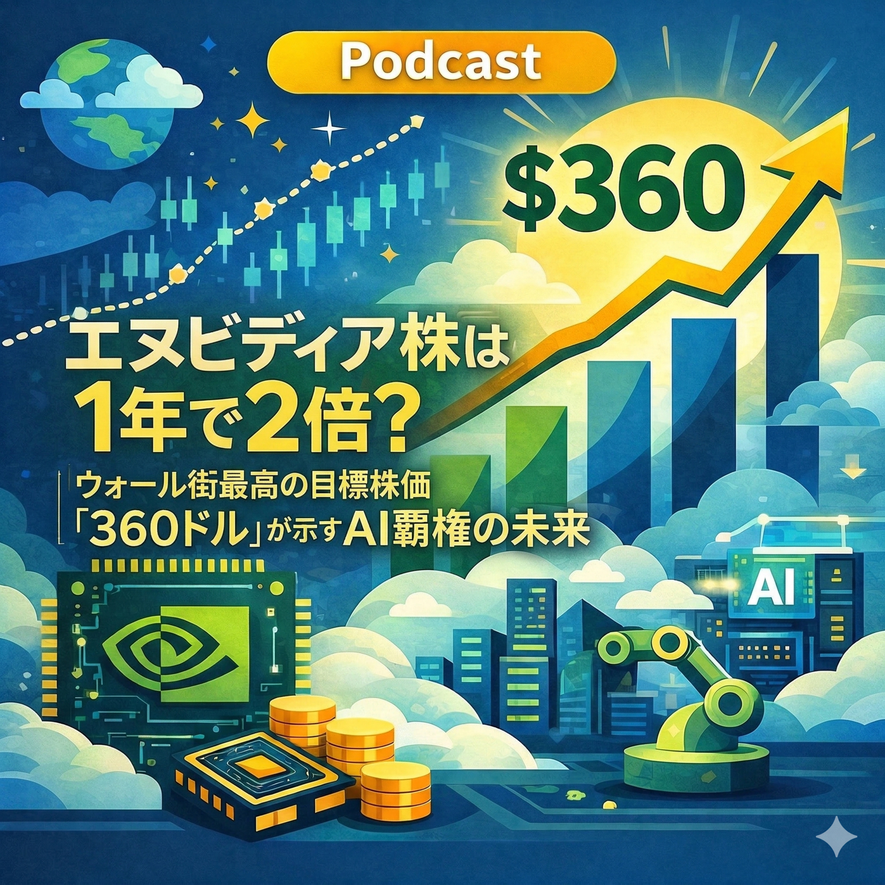 エヌビディア株は1年で2倍？ウォール街最高の目標株価「360ドル」が示すAI覇権の未来