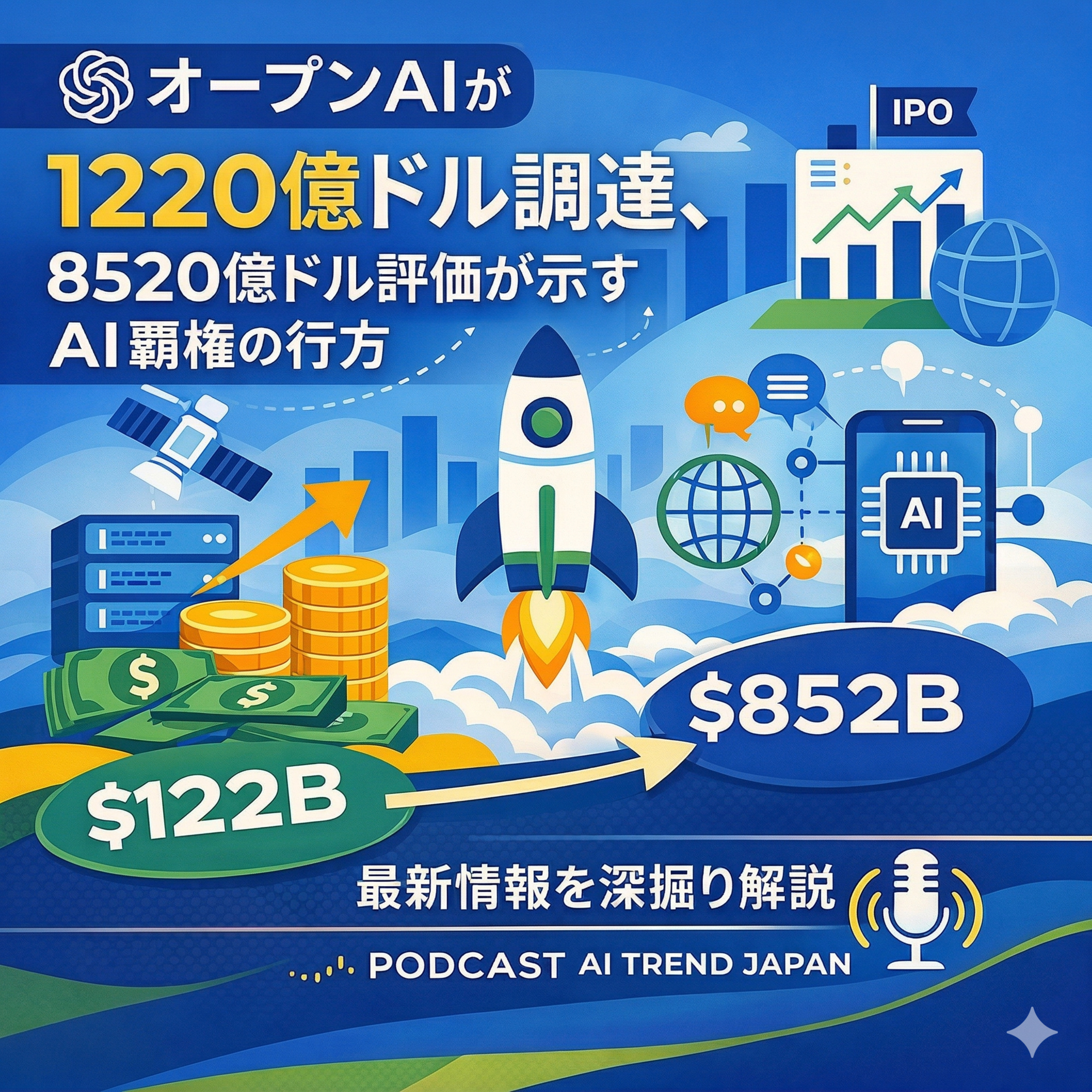オープンAIが1220億ドル調達　8520億ドル評価が示すAI覇権の行方