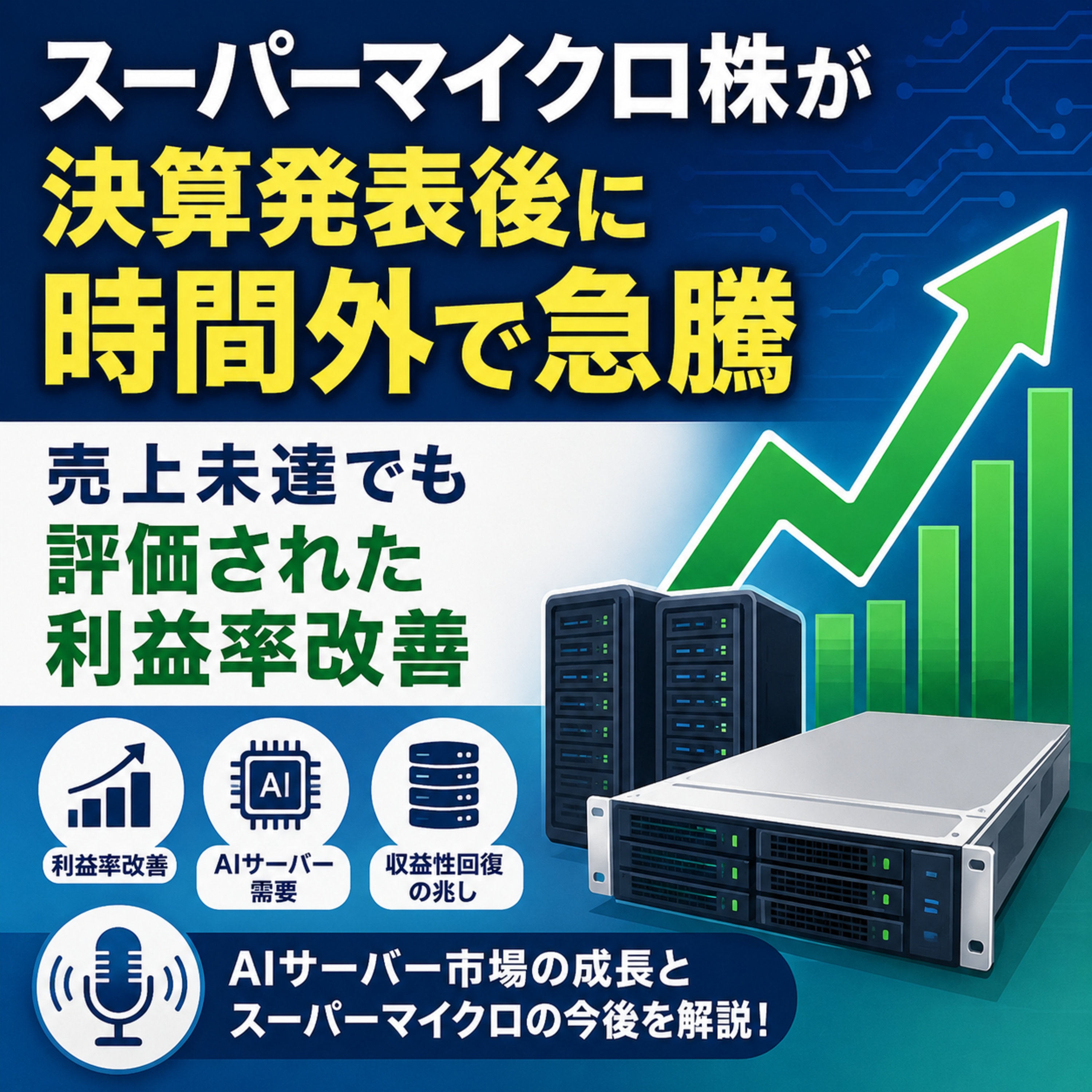 スーパーマイクロ株が決算発表後に時間外で急騰　売上未達でも評価された利益率改善