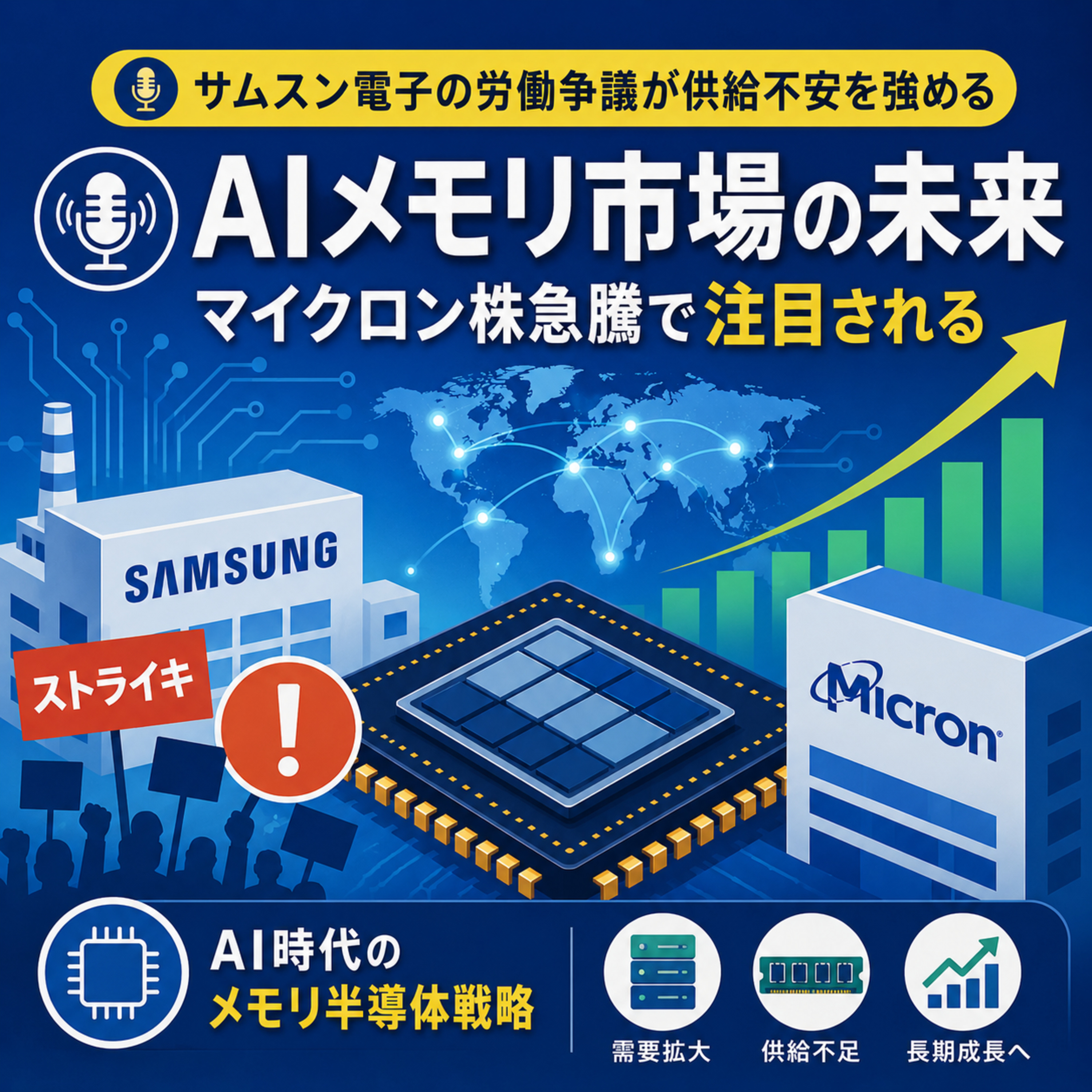 サムスン電子の労働争議が供給不安を強める　マイクロン株急騰で注目されるAIメモリ市場