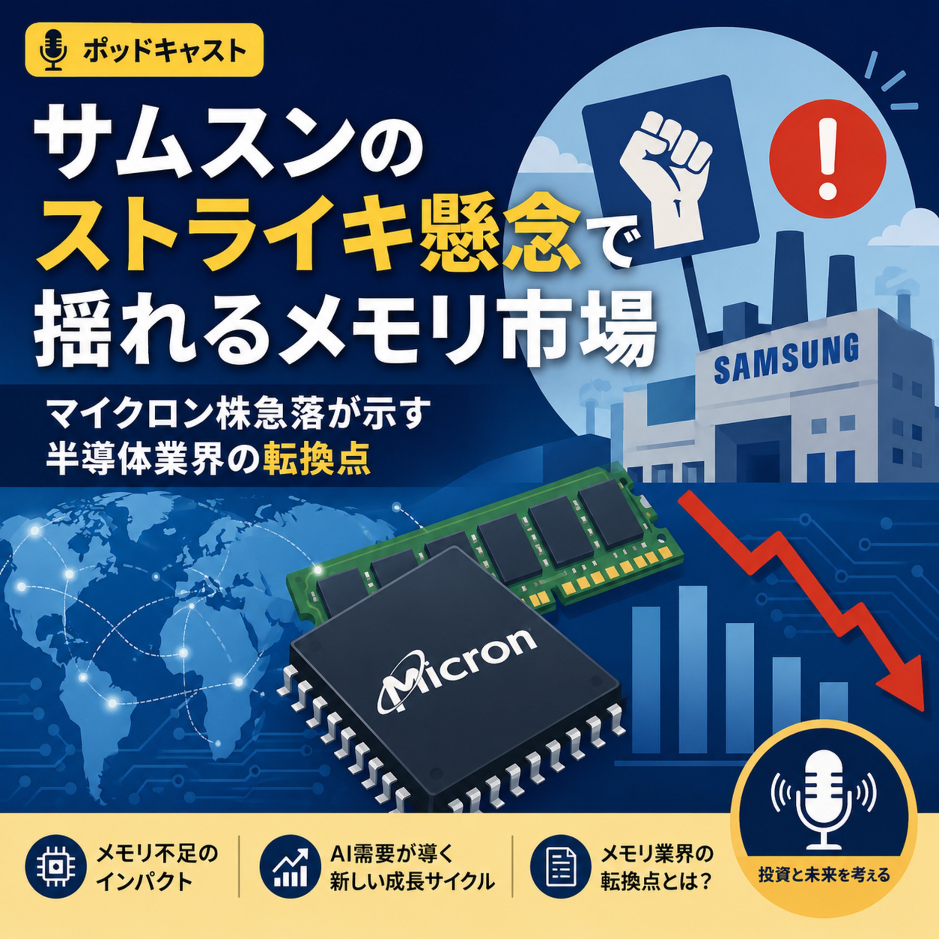 サムスンのストライキ懸念で揺れるメモリ市場　マイクロン株急落が示す半導体業界の転換点