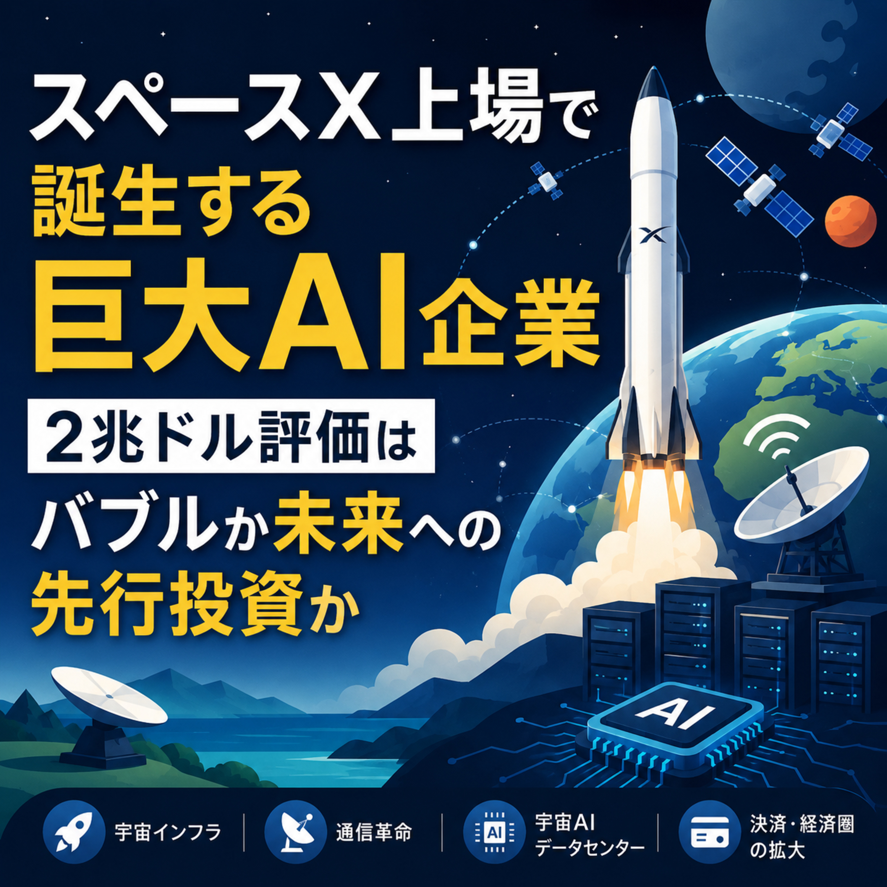 スペースX上場で誕生する巨大AI企業　2兆ドル評価はバブルか未来への先行投資か