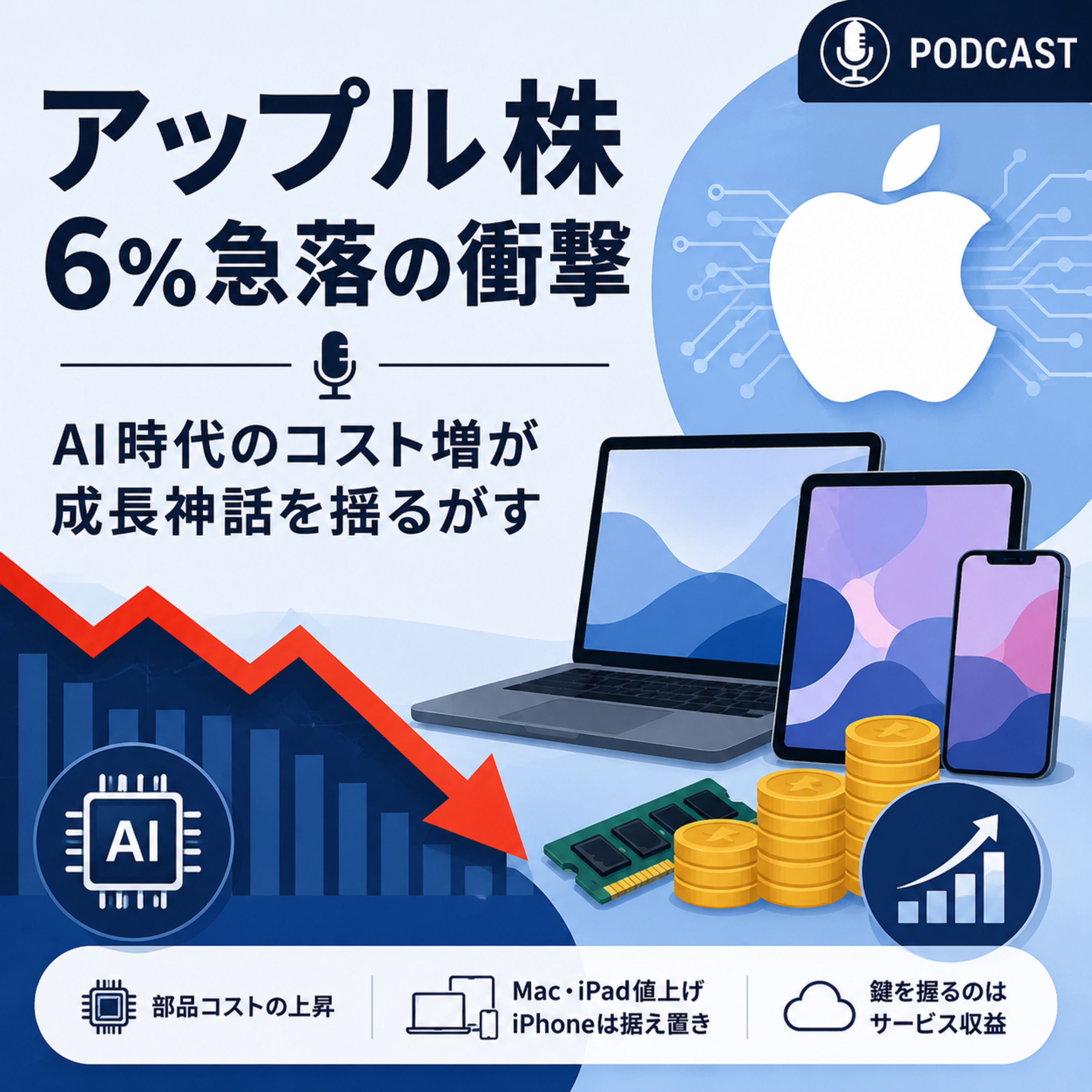 アップル株6%急落の衝撃　AI時代のコスト増が成長神話を揺るがす