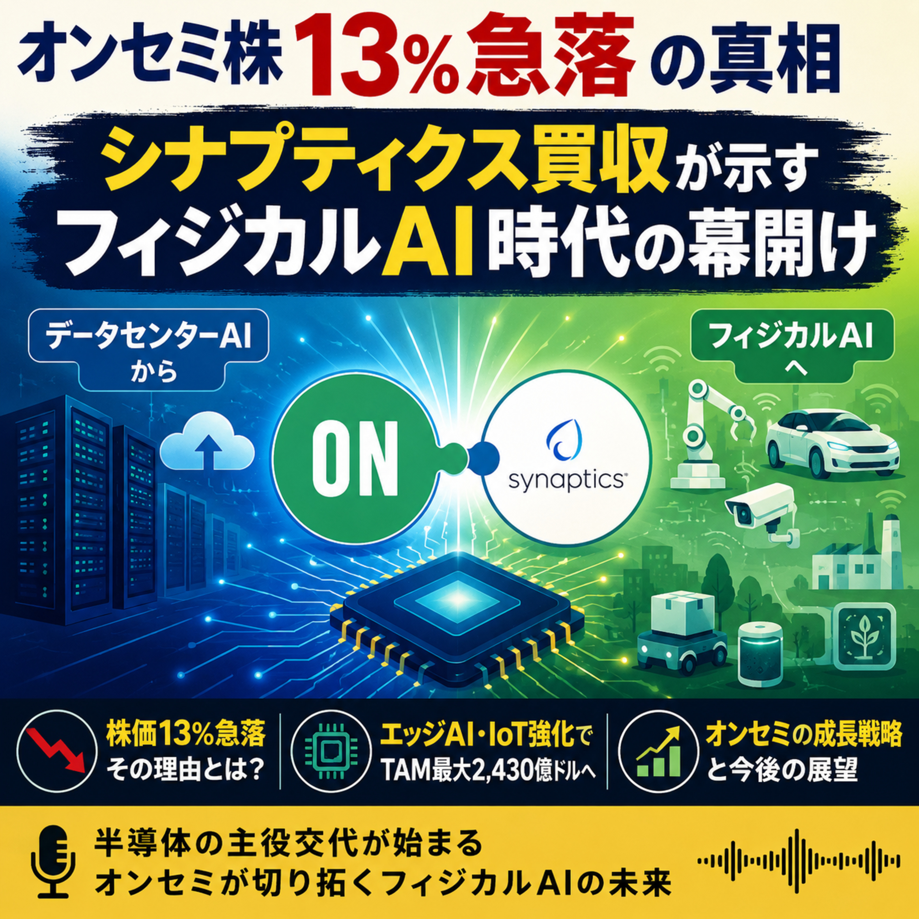 オンセミ株13%急落の真相　シナプティクス買収が示すフィジカルAI時代の幕開け