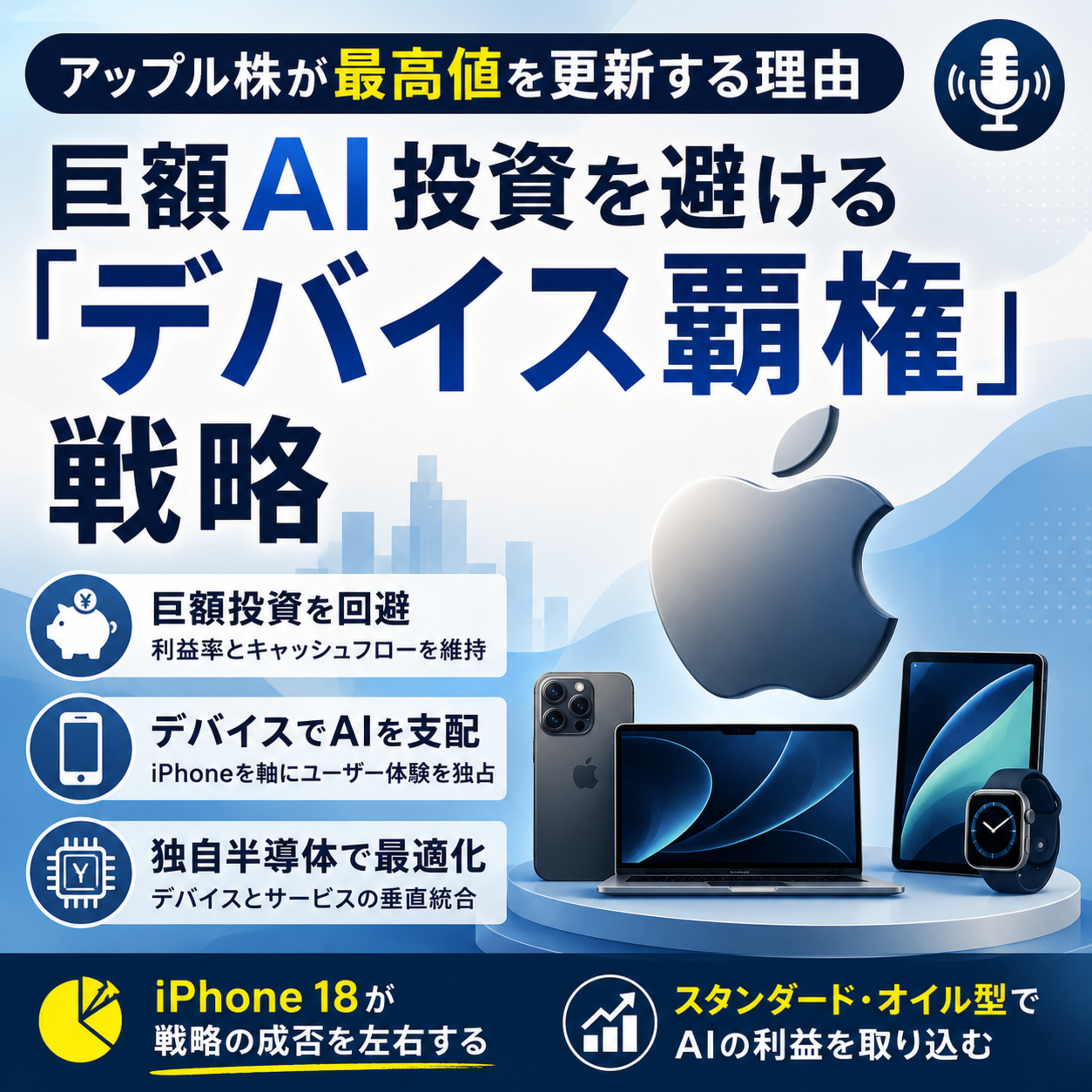 アップル株が最高値を更新する理由　巨額AI投資を避ける「デバイス覇権」戦略