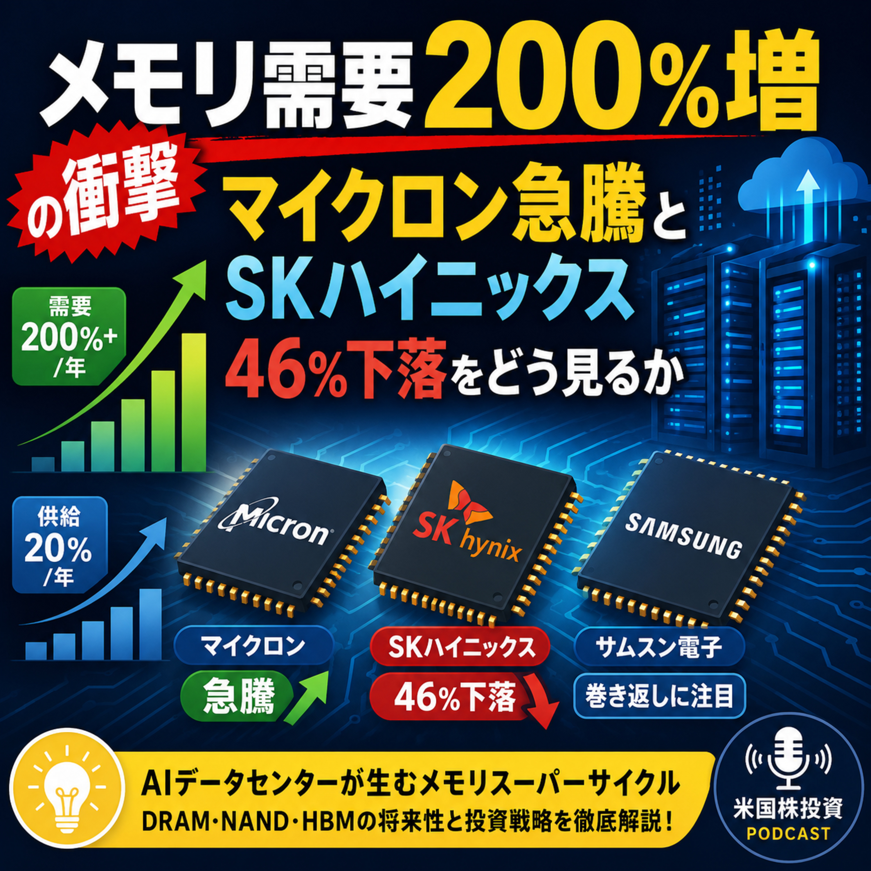 イーロン・マスクが示唆する「メモリ需要200%増」の衝撃　マイクロン急騰とSKハイニックス46%下落をどう見るか episode artwork