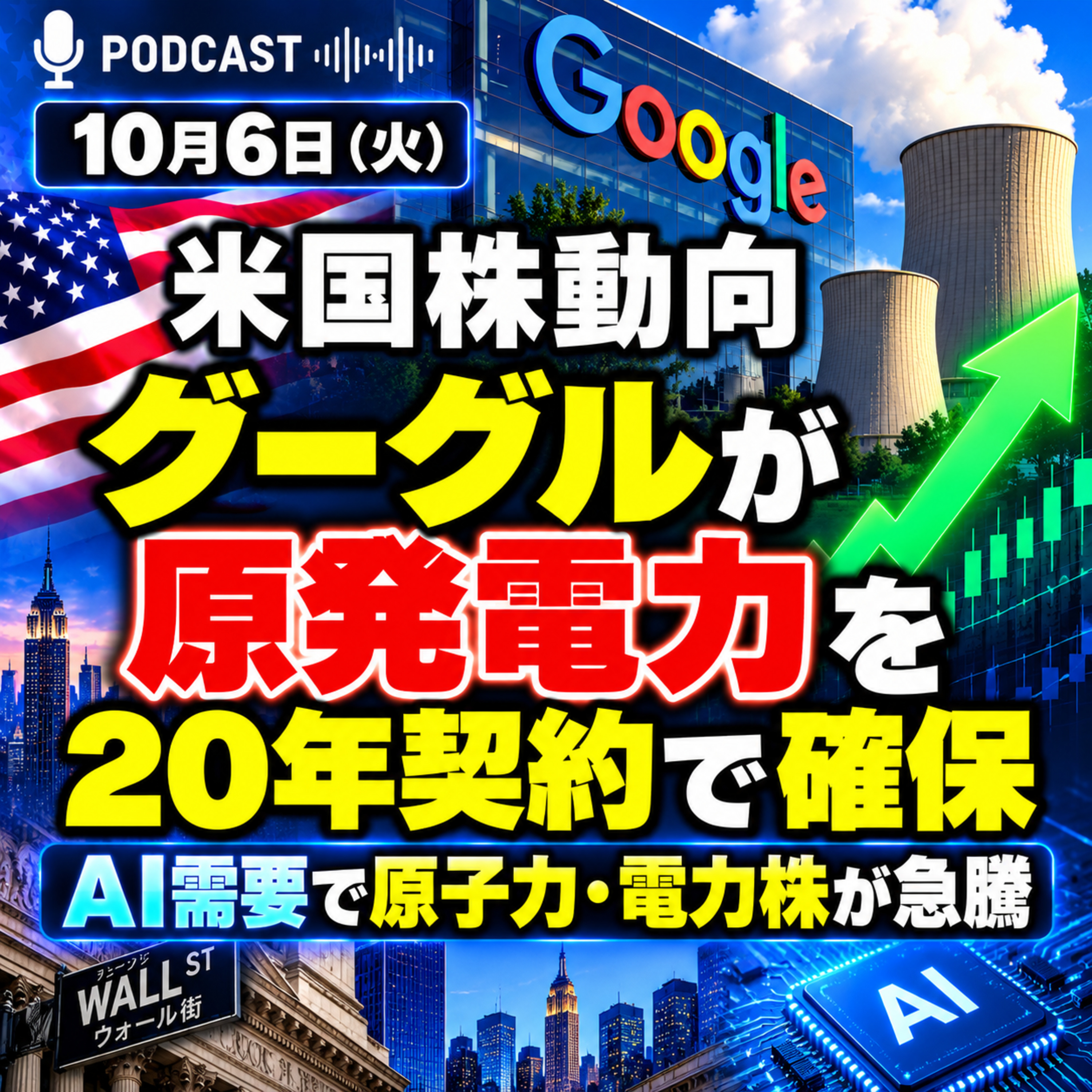10月6日の米国株動向｜S&P500・ナスダック最高値！AI投資が原子力・電力株へ波及 episode artwork