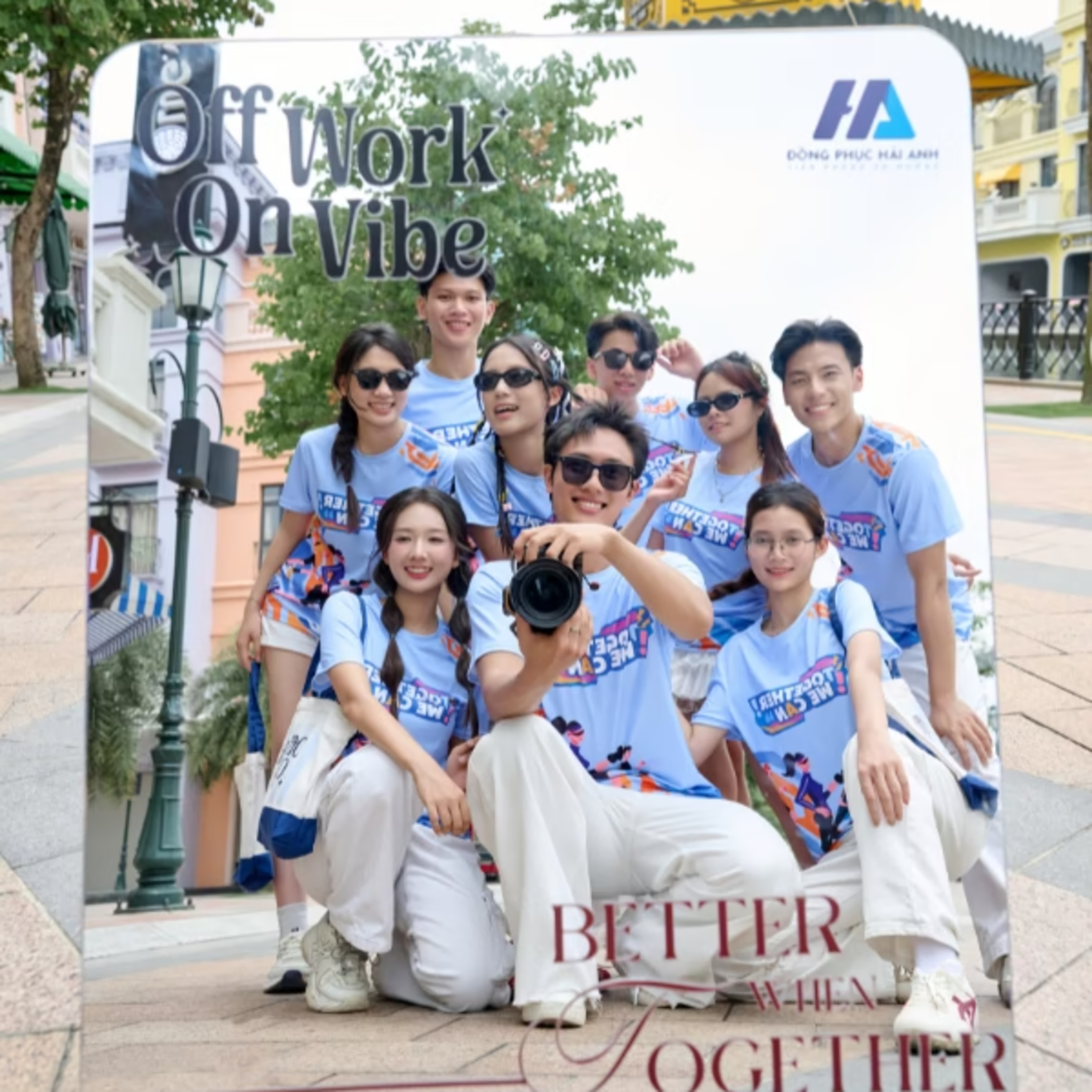 ao dong phuc team building mau tim together we can episode artwork