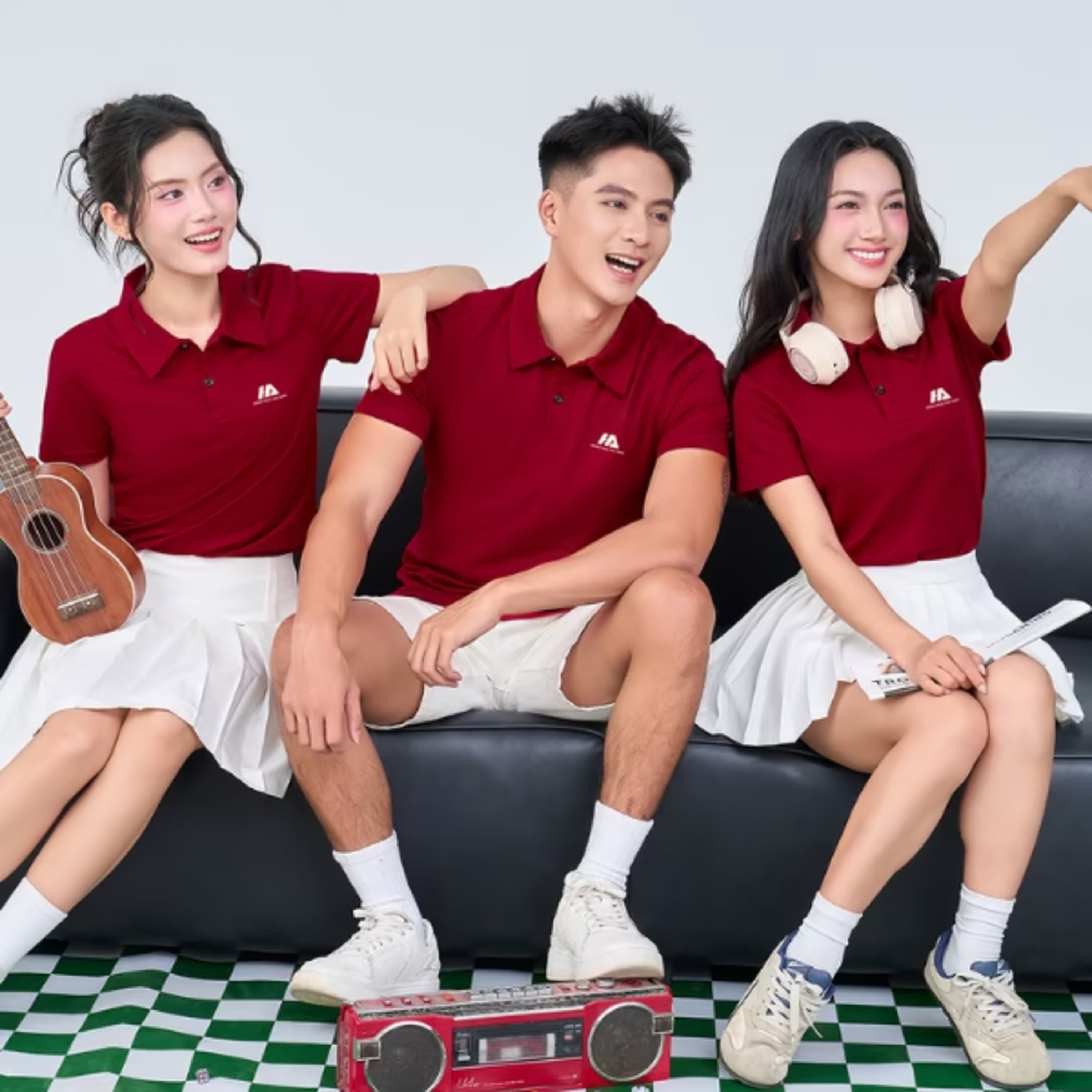 ao polo dong phuc cong ty co vai mau do