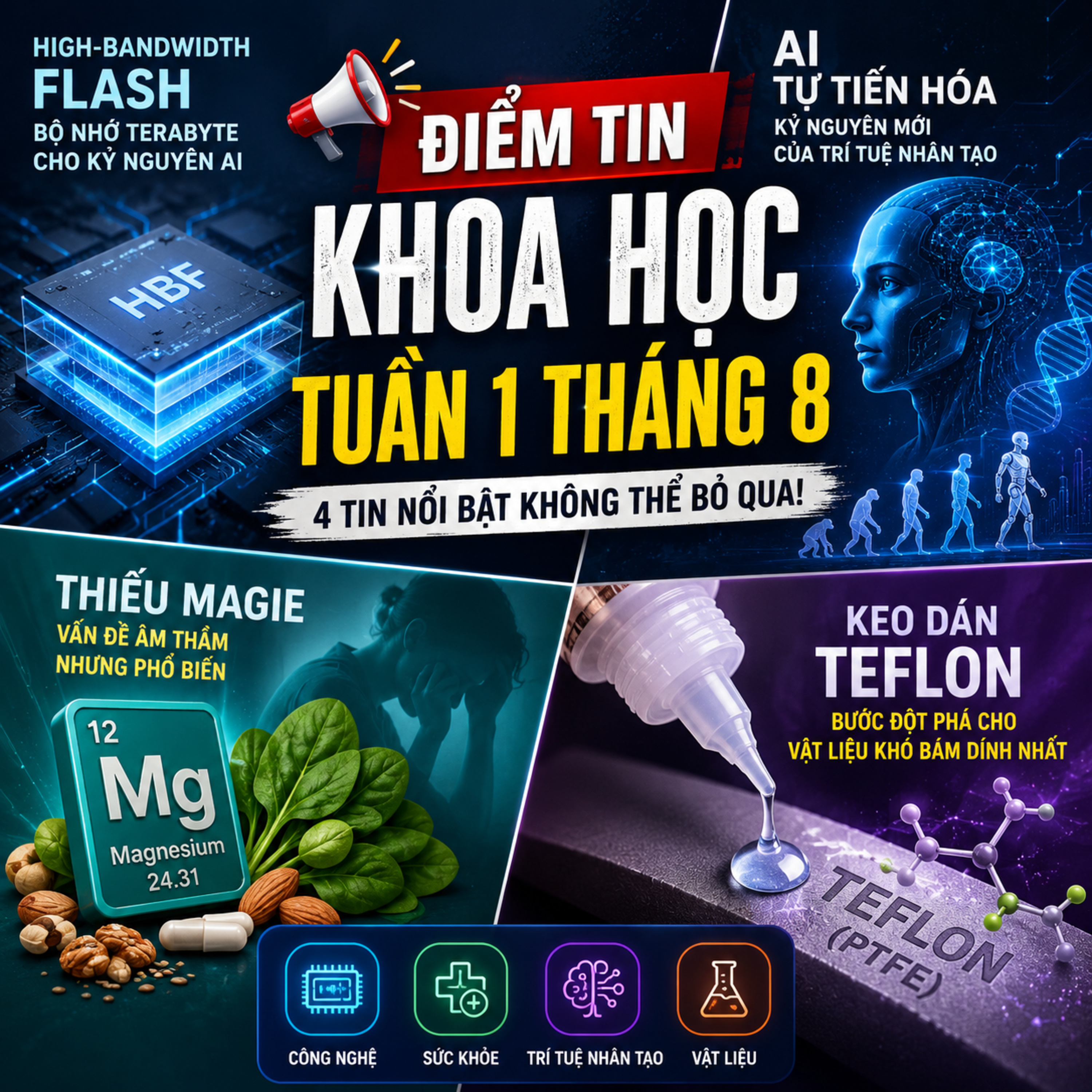 Khoa Học Tuần 1 Tháng 8: AI Tự Tiến Hóa, High-Bandwidth Flash & Keo Dán Teflon episode artwork