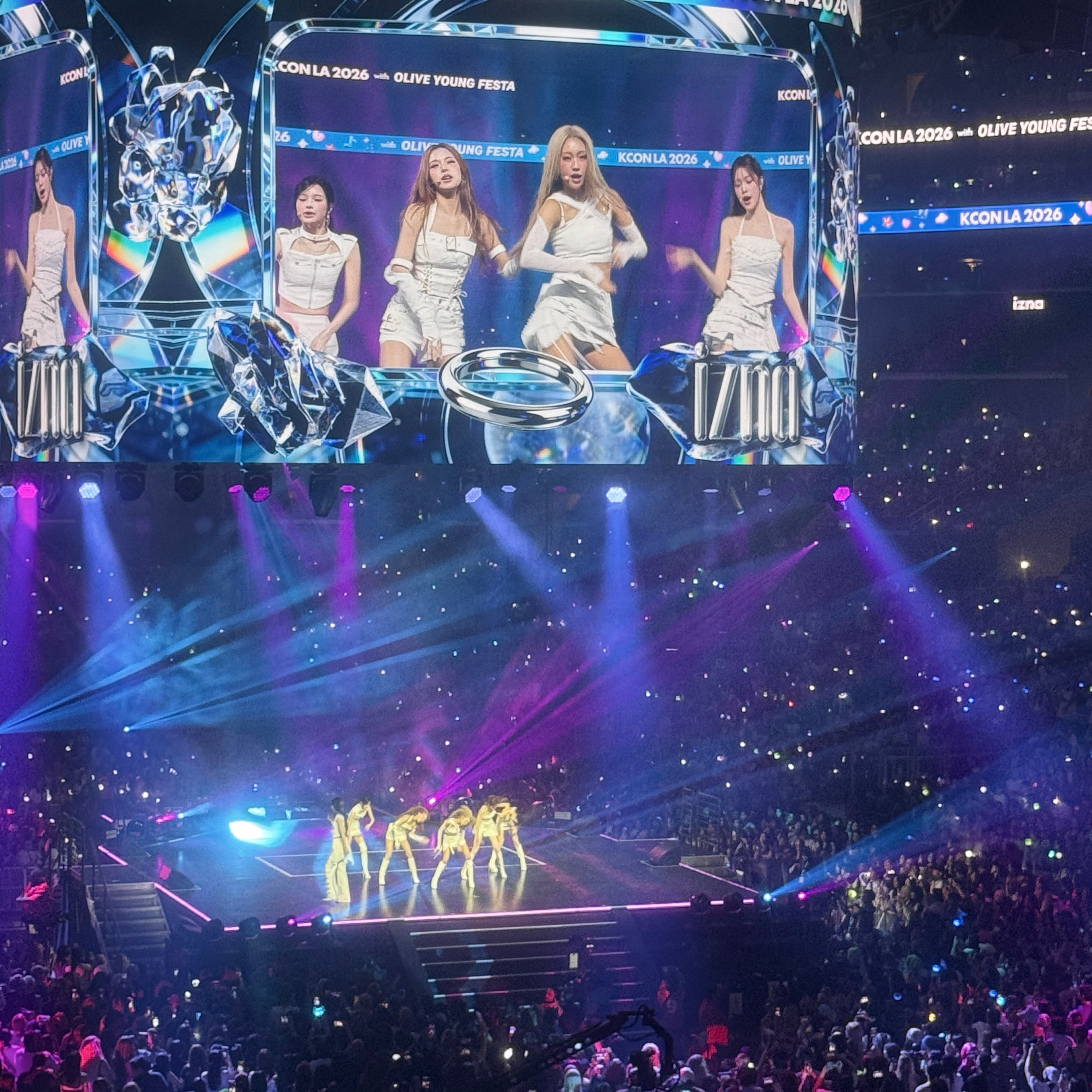 Girl band izna performed at KCON LA 2026 on August 15, 2026, at the Crypto.com Arena