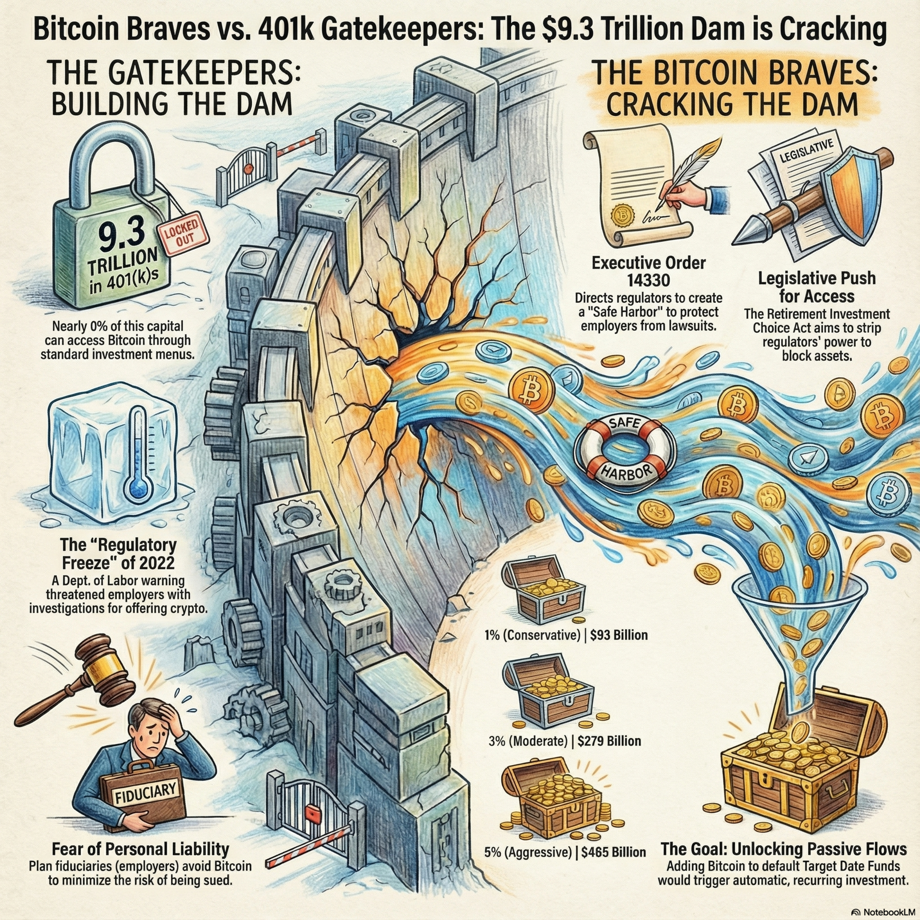 9.3 Trillion Dollar Dam : bitcoin braves v/s 401 K gatekeepers