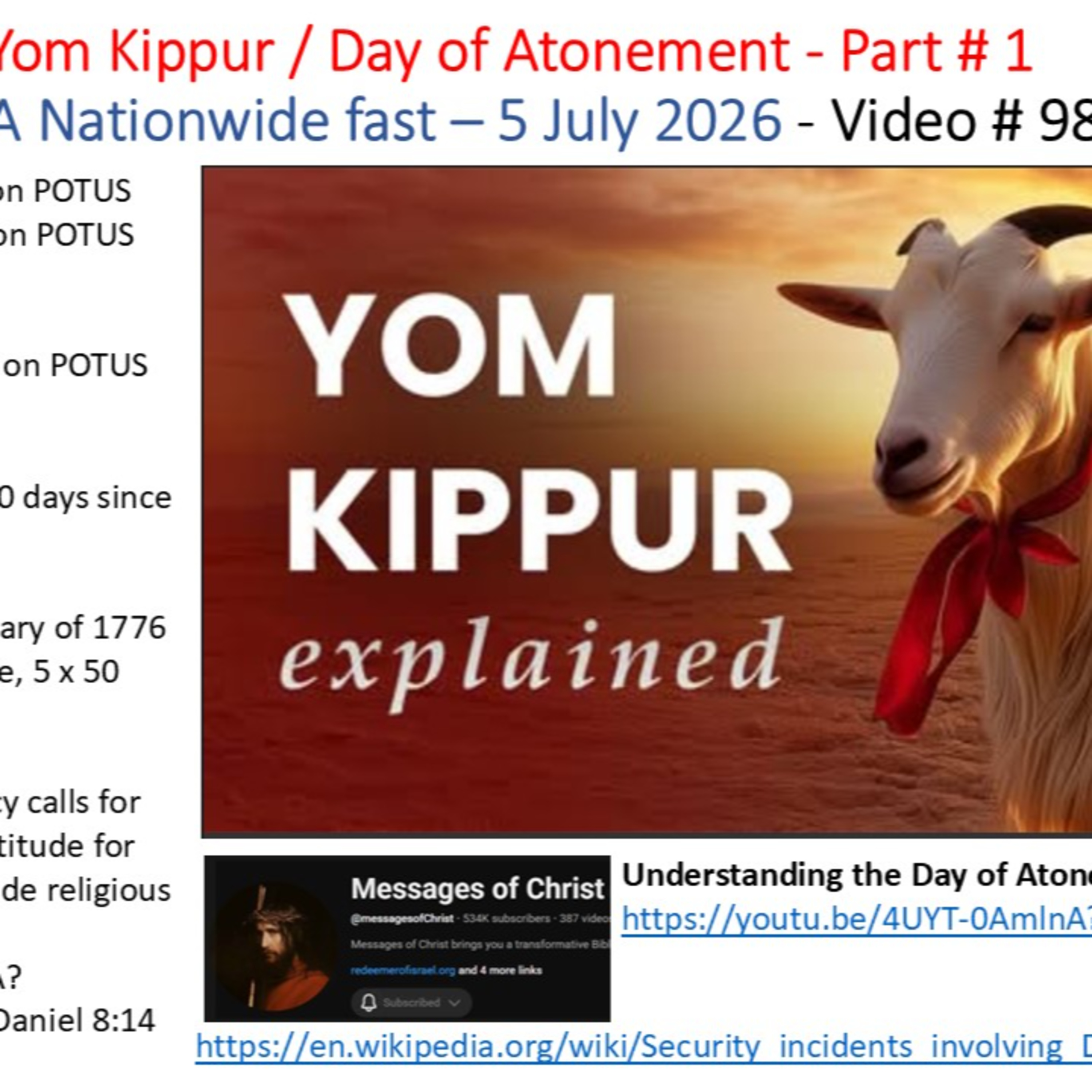  Video # 98b - TRAILER - Yom Kippur / Day of Atonement - USA Nationwide fast – 5 July 2026 - Part # 1 episode artwork