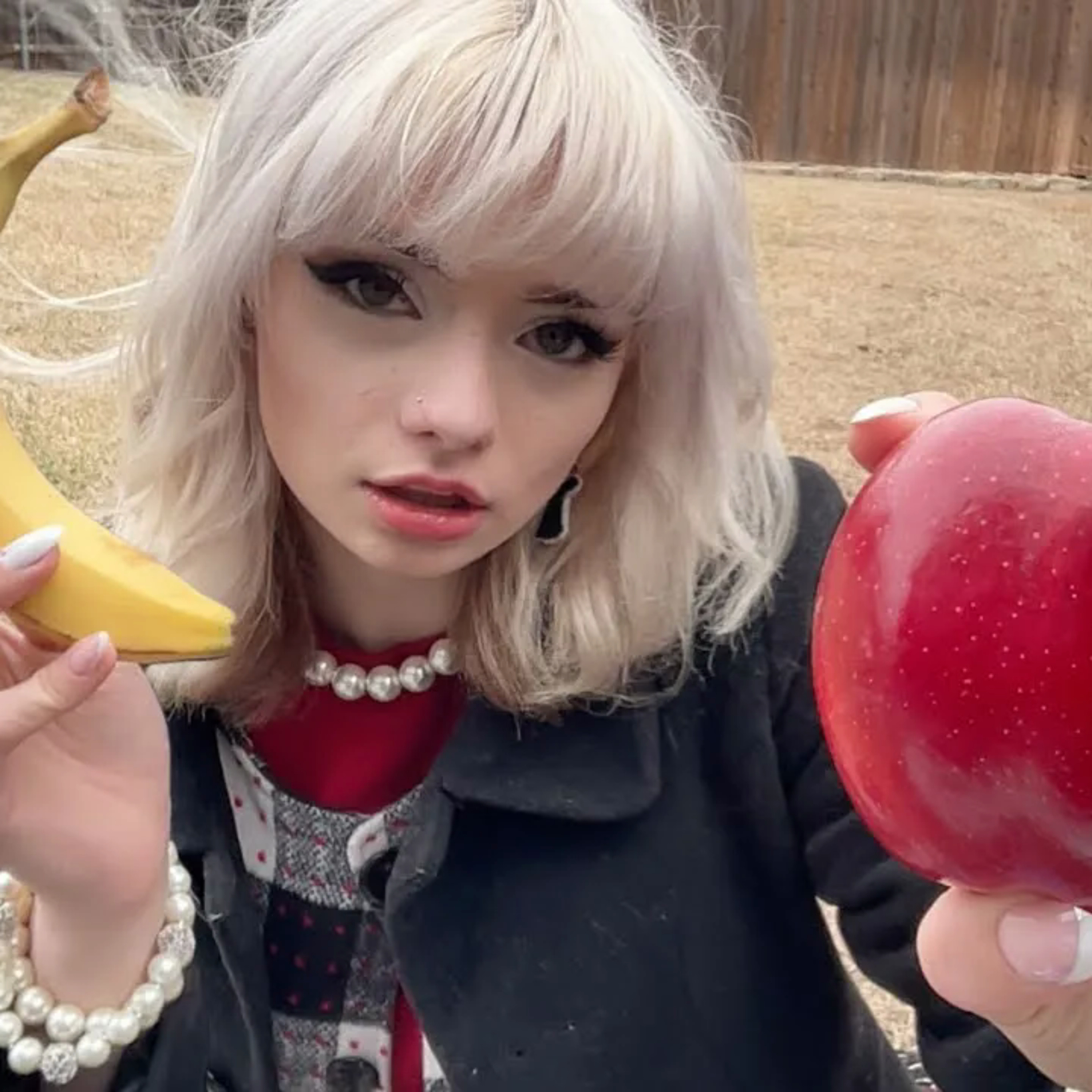 ASMR Big Dark Red Juicy Apple & Big Fat Ripe Banana
