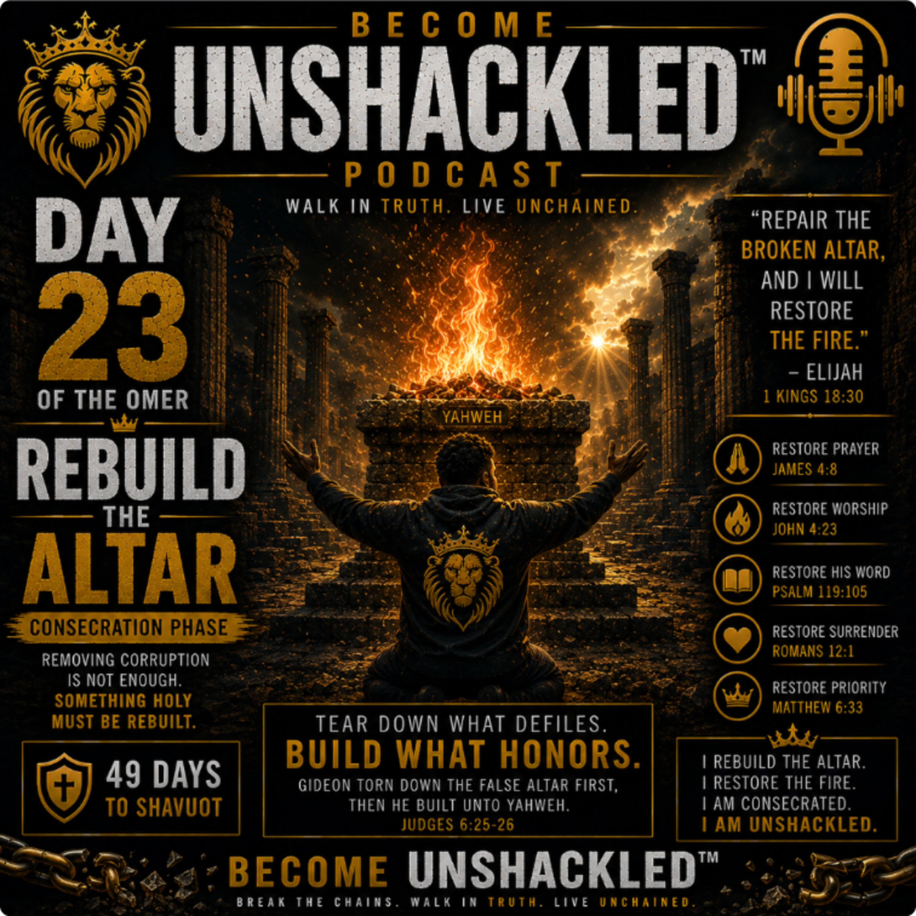 Become Unshackled™ Podcast | Day 23 of the Omer: Rebuild the Altar (Consecration & Holy Fire) episode artwork