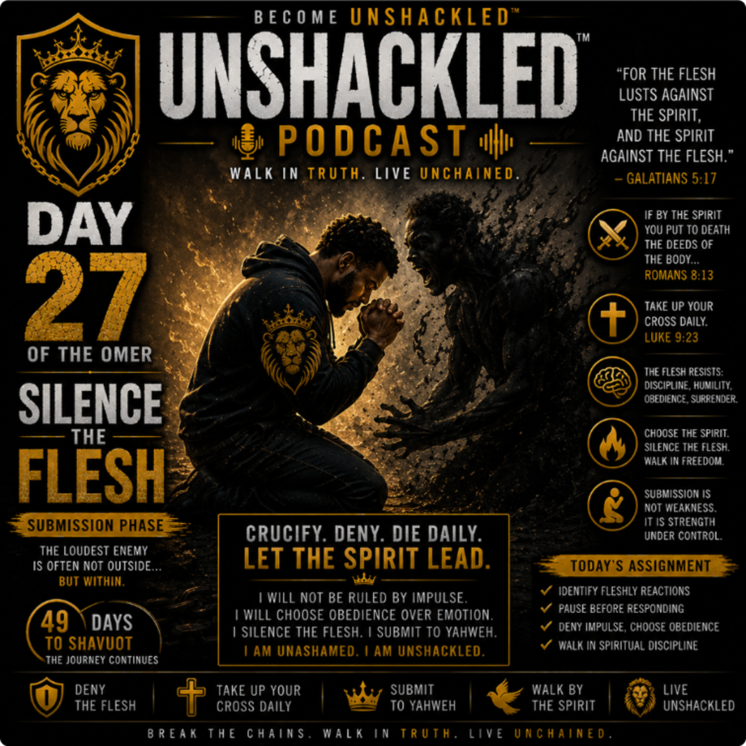 Become Unshackled™ Podcast | Day 27 of the Omer: Silence the Flesh (Submission & Discipline) episode artwork