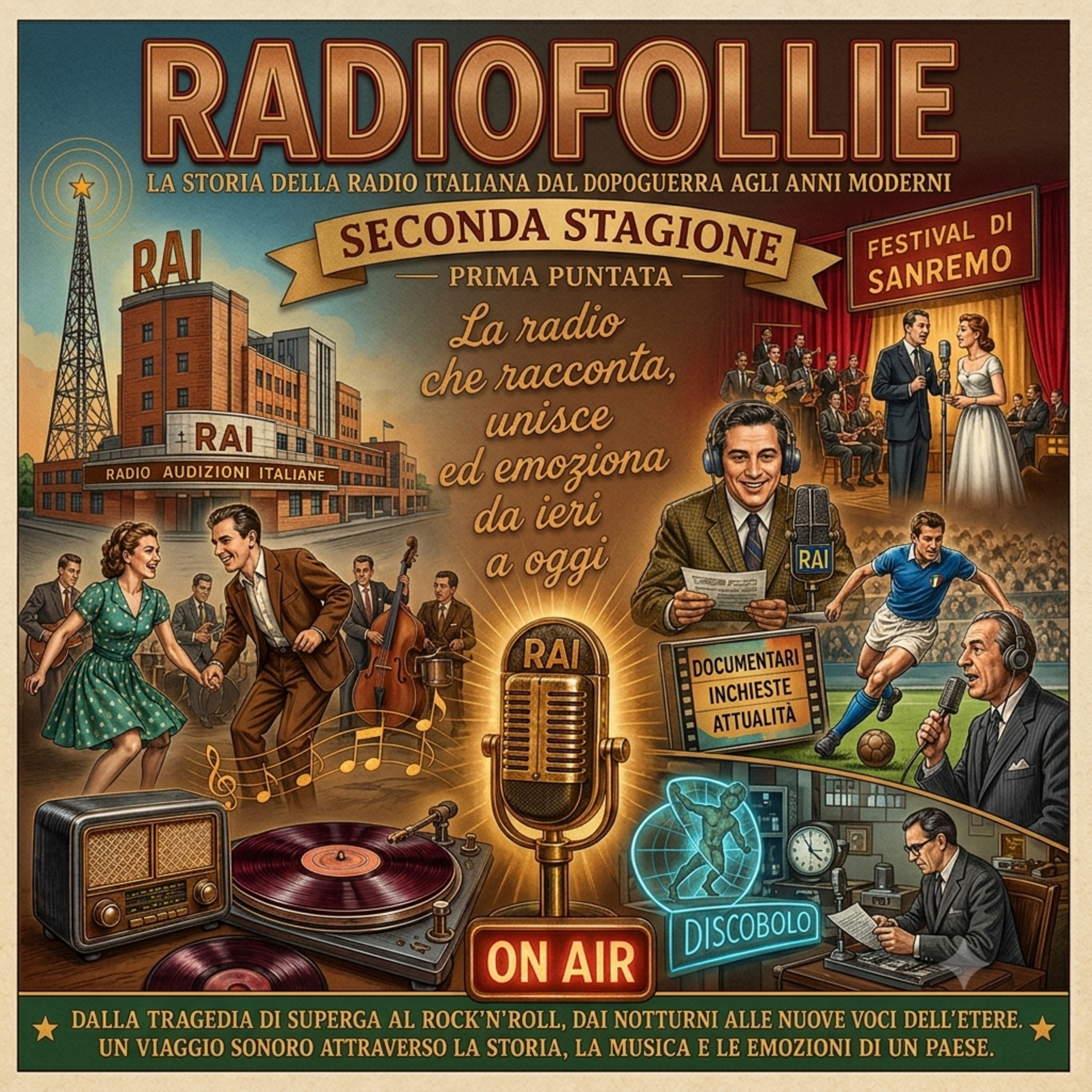 Puntata inaugurale della seconda stagione di Radiofollie che racconta la storia della radio italiana dal dopoguerra a oggi. – #Radiofollie – P1 – S2
