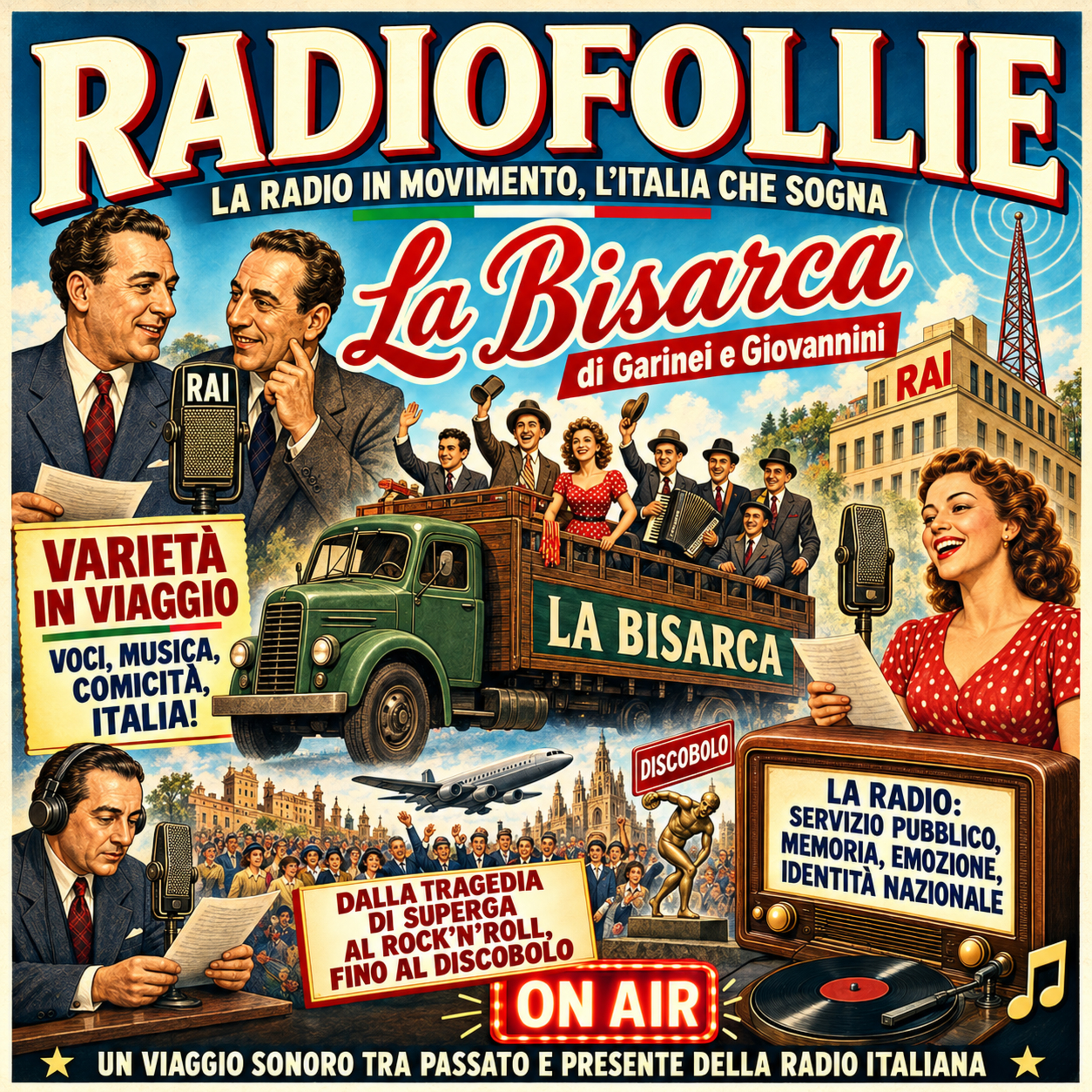 La Bisarca di Garinei e Giovannini trasforma la radio del dopoguerra in un viaggio sonoro di voci, musica e immaginazione che continua oggi. &ndash; #Radiofollie &ndash; P2 &ndash; S2