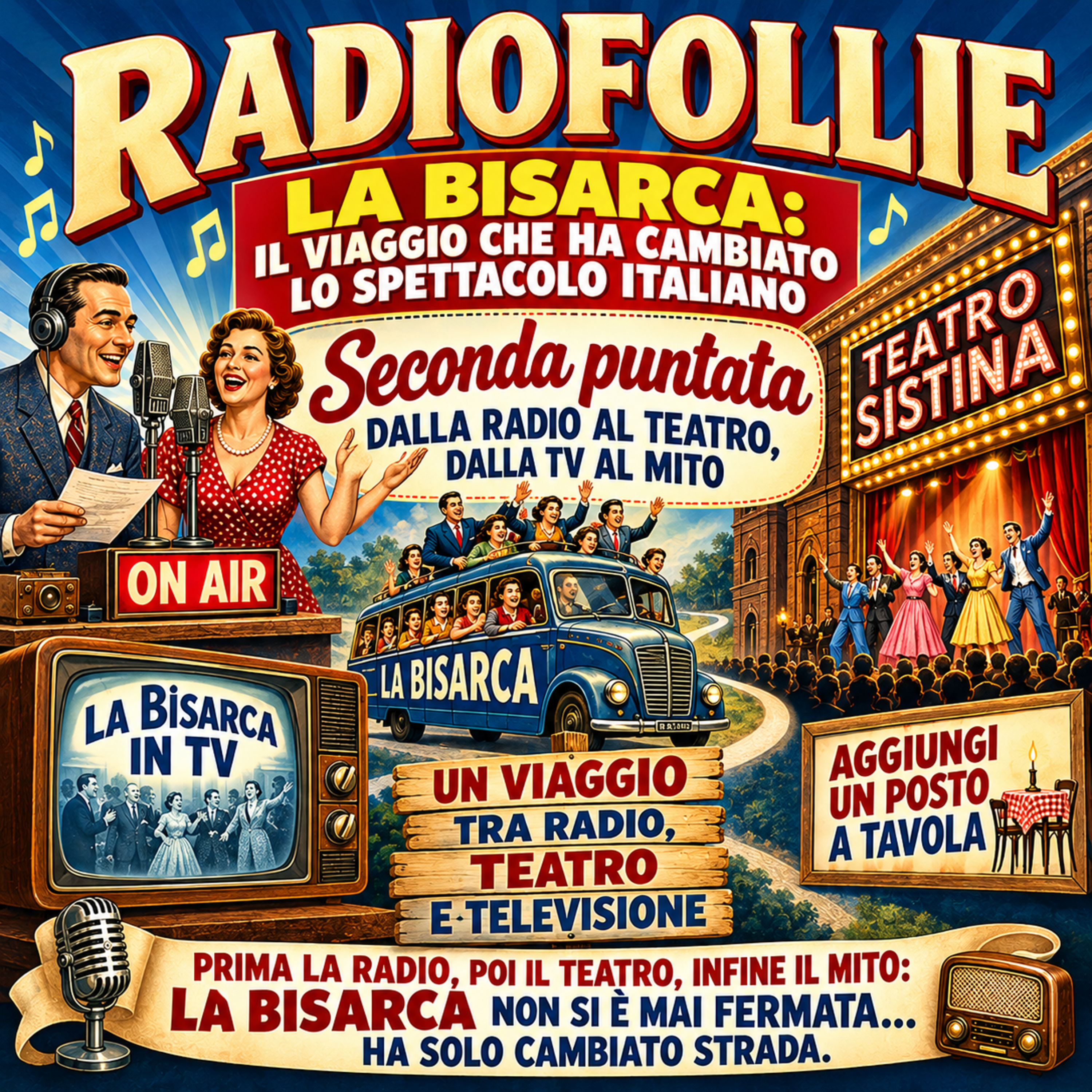 La Bisarca di Garinei e Giovannini nasce in radio come viaggio comico-musicale e diventa il seme del grande spettacolo italiano, dal variet&agrave; al musical fino alla TV. &ndash; #Radiofollie &ndash; P3 &ndash; S2