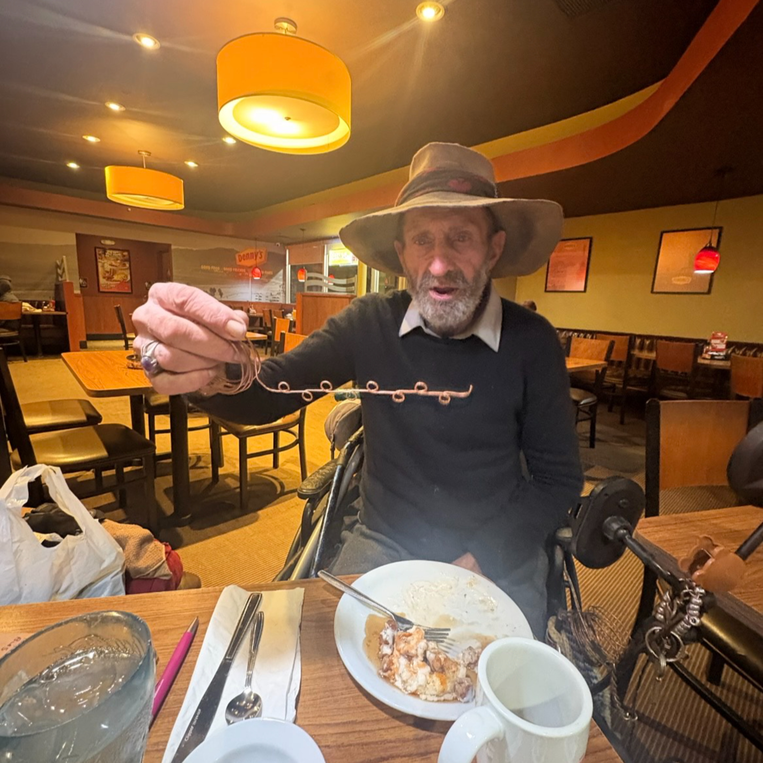 September 18, 2025 - Denny's Westwood - Nick a displaced Veteran whos an artist with Wire & Mesh Work - He Makes Spiderwebs out of things as art.  episode artwork