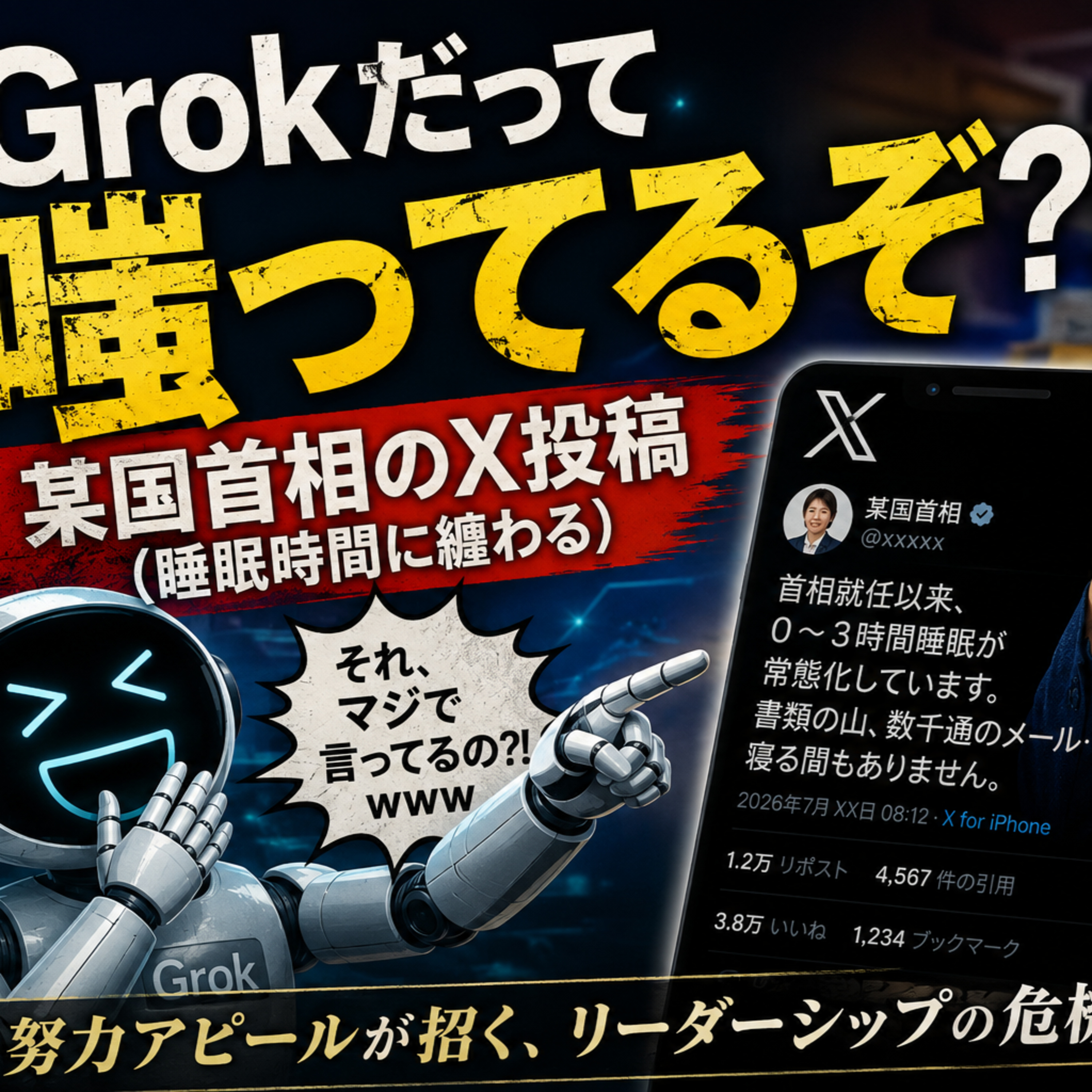 Grokだって嗤ってるぞ⁈某国首相のX投稿（睡眠時間に纏わる） episode artwork