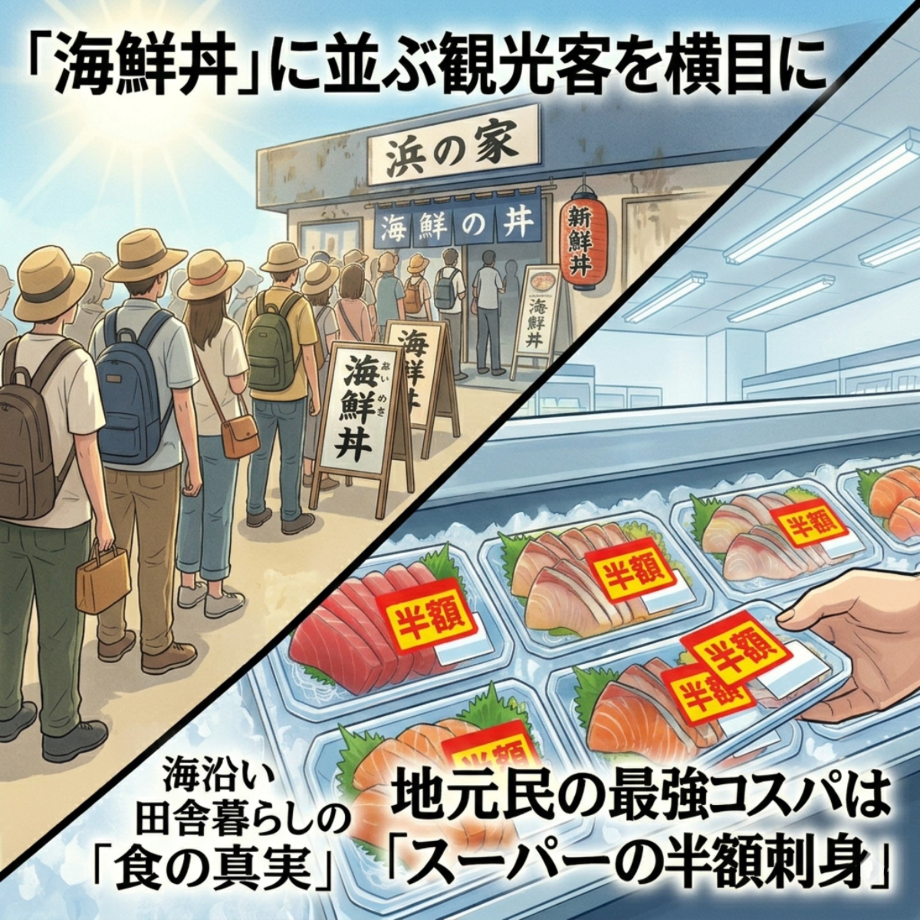 【第19回】観光客が並ぶ「3000円の海鮮丼」の罠。地元釣り人が辿り着いた、究極のコスパ「地元スーパーの半額刺身」という真実。 episode artwork