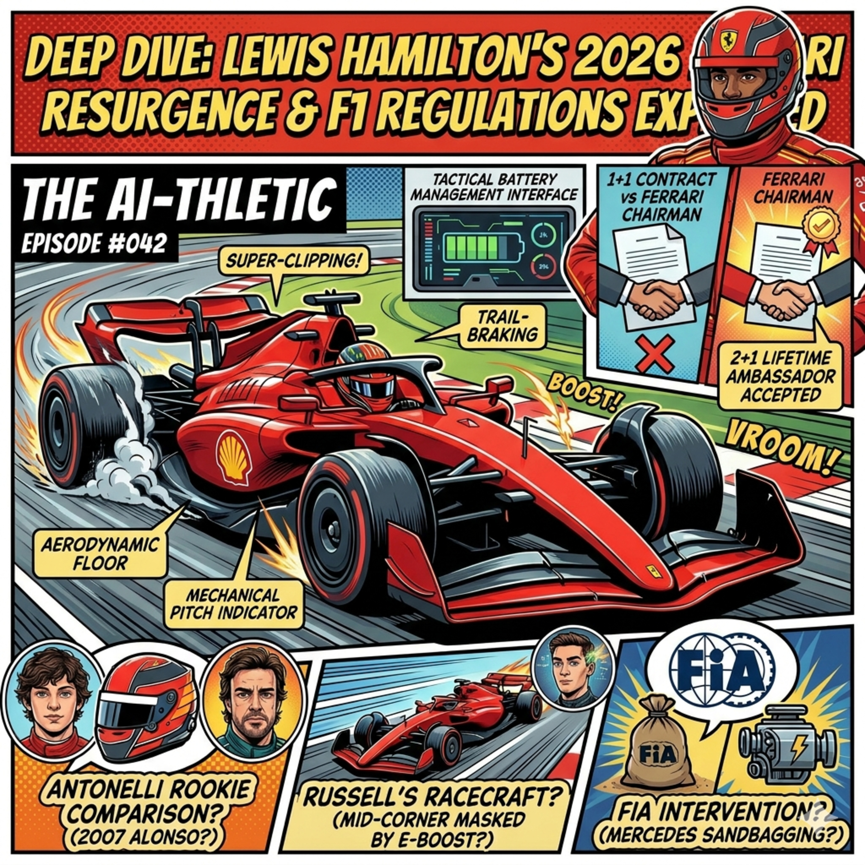 Podcast artwork for Deep Dive: Lewis Hamilton's 2026 Ferrari Resurgence & F1 Regulations Explained | The AI-thletic