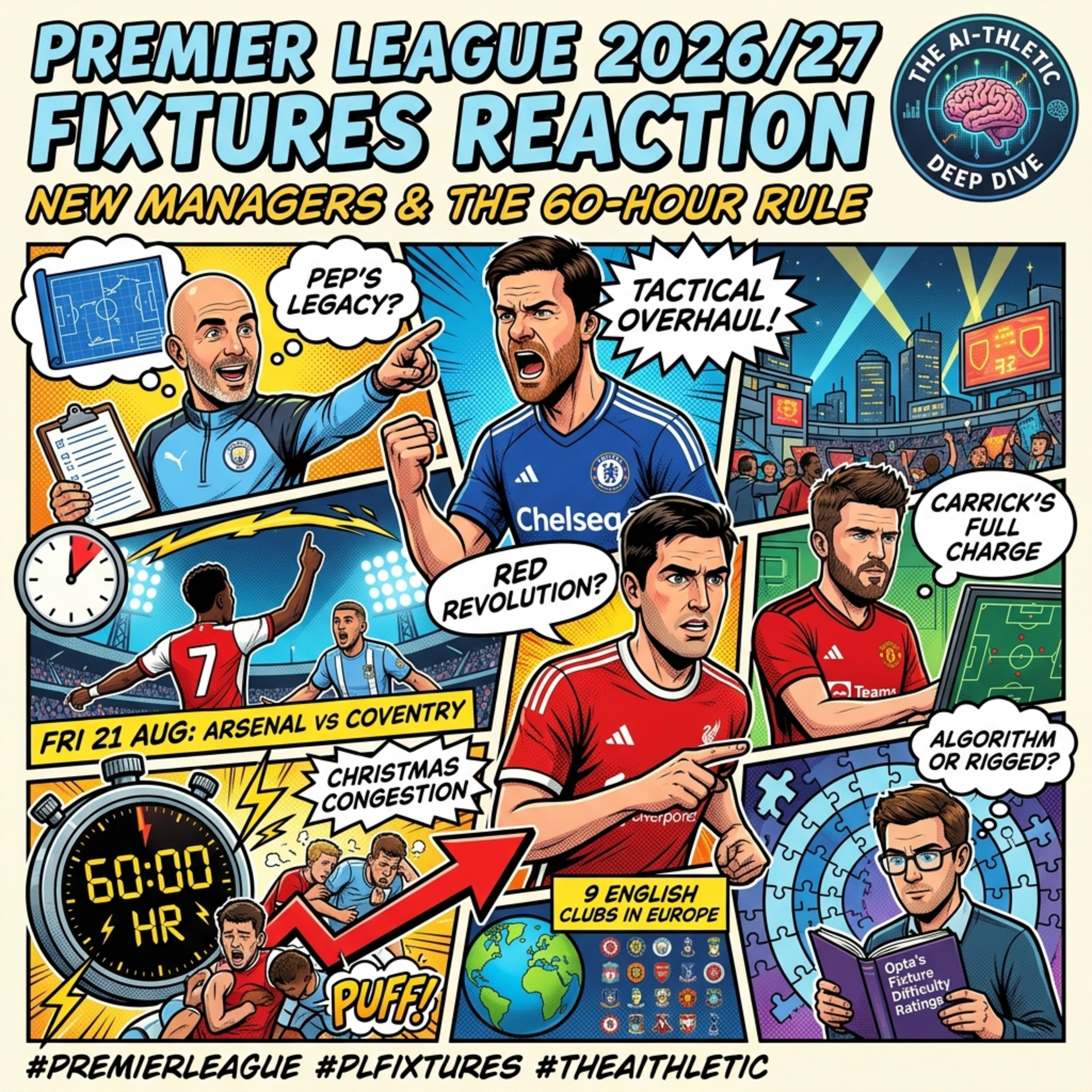 Podcast artwork for Premier League 2026/27 Fixtures Reaction: New Managers & the 60-Hour Rule | Deep Dive | The AI-thletic