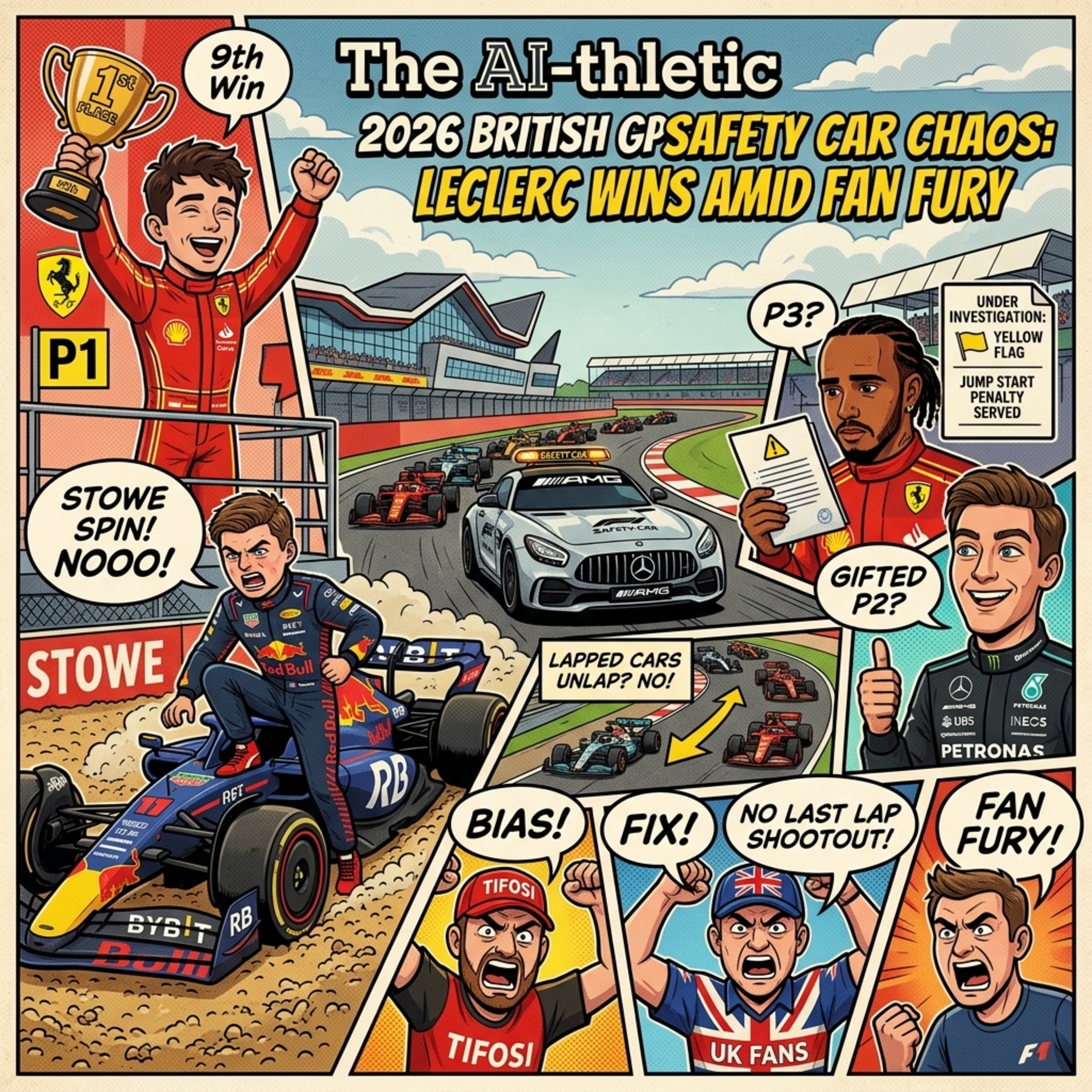 Podcast artwork for Silverstone Safety Car Chaos: Leclerc Win = Fan Fury | 2026 British GP Deep Dive | The AI-thletic