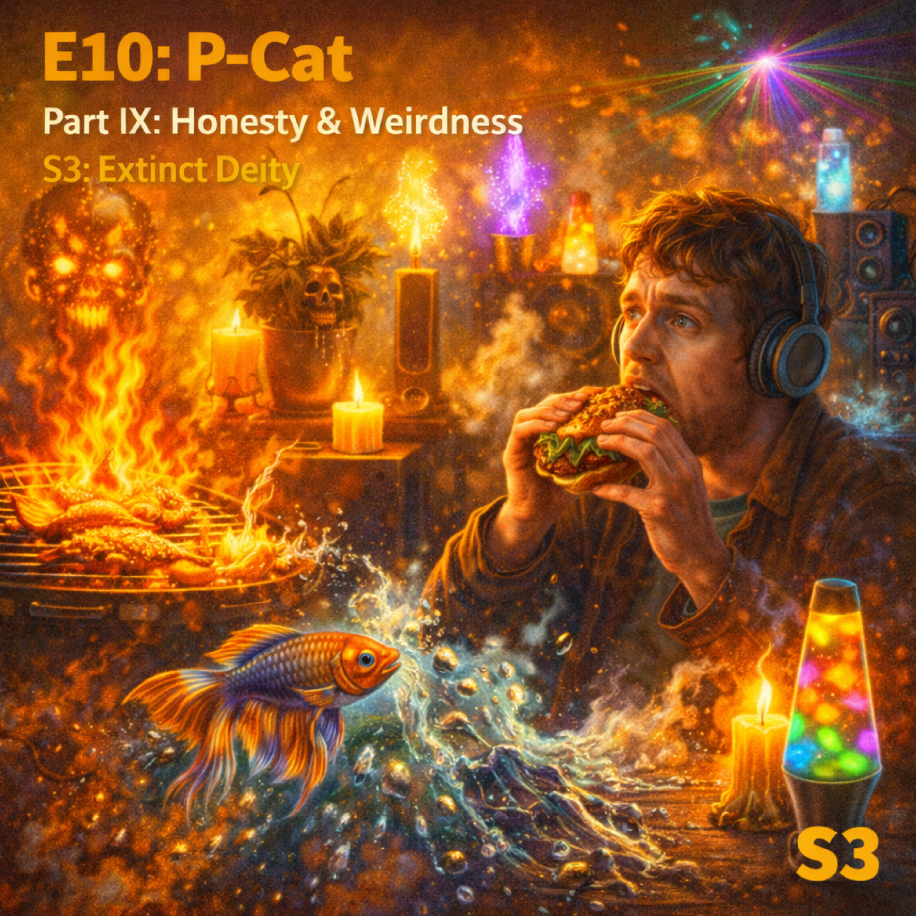 E10: P-Cat; Part IX: Honesty and Weirdness; S3: Extinct Deity (finale) episode artwork