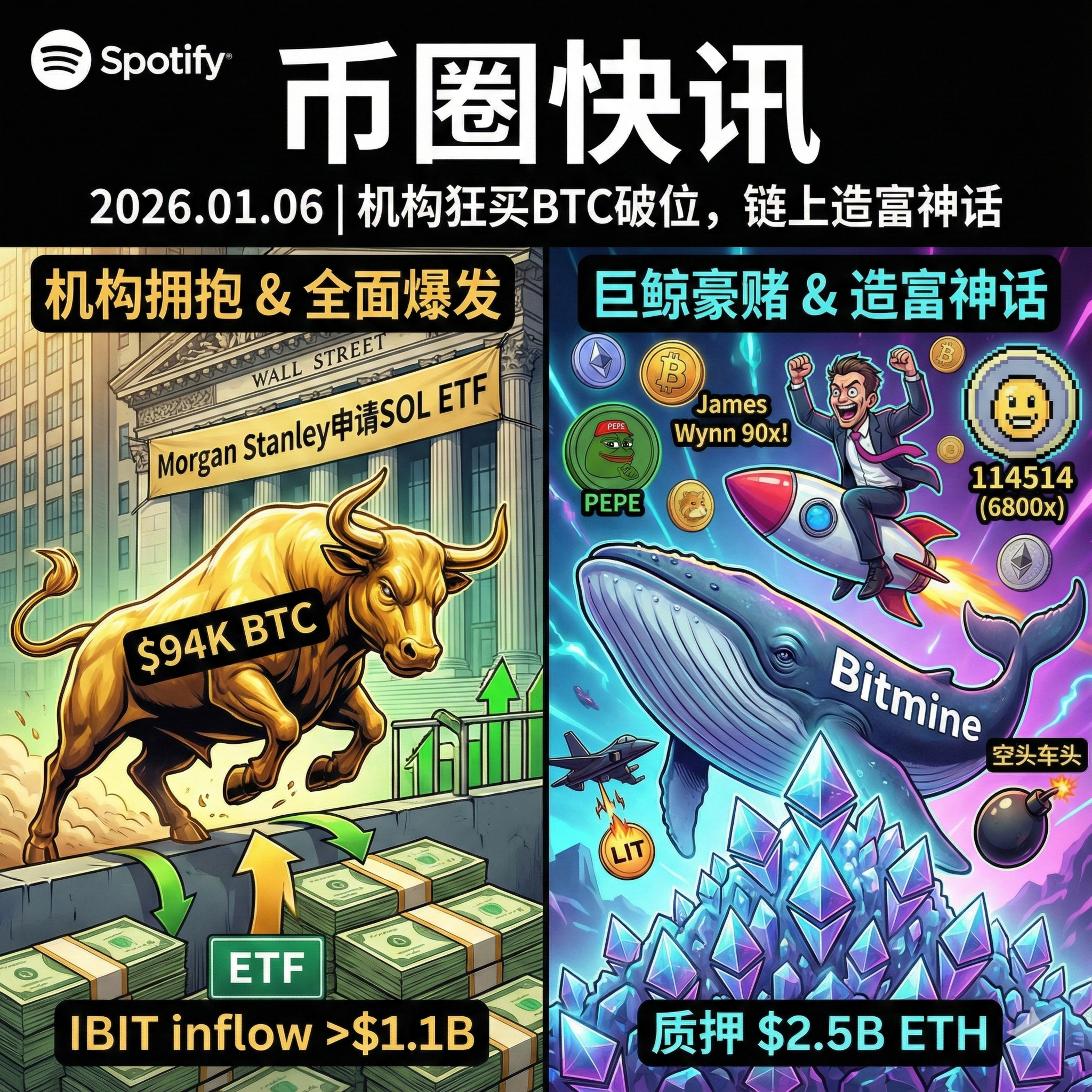 BTC 冲破 9.4 万！Bitmine 狂押 25 亿以太坊，“破产哥”滚仓 90 倍神话，摩根士丹利入局 SOL ETF episode artwork