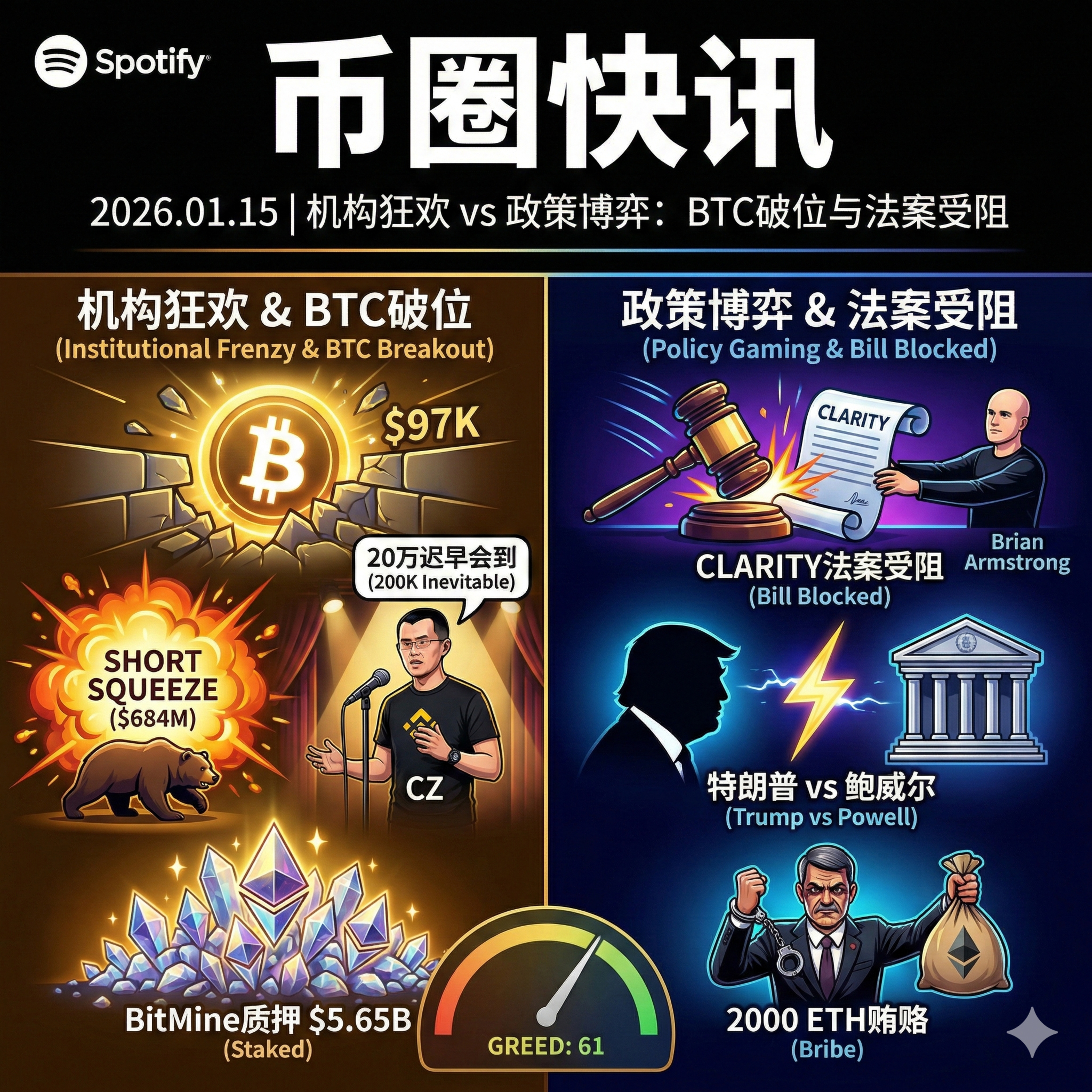 比特币冲刺 9.7 万！CZ 预言 20 万美金只是起点，加密立法遭 Coinbase 撤回支持，BitMine 56 亿质押锁定以太坊流动性 episode artwork