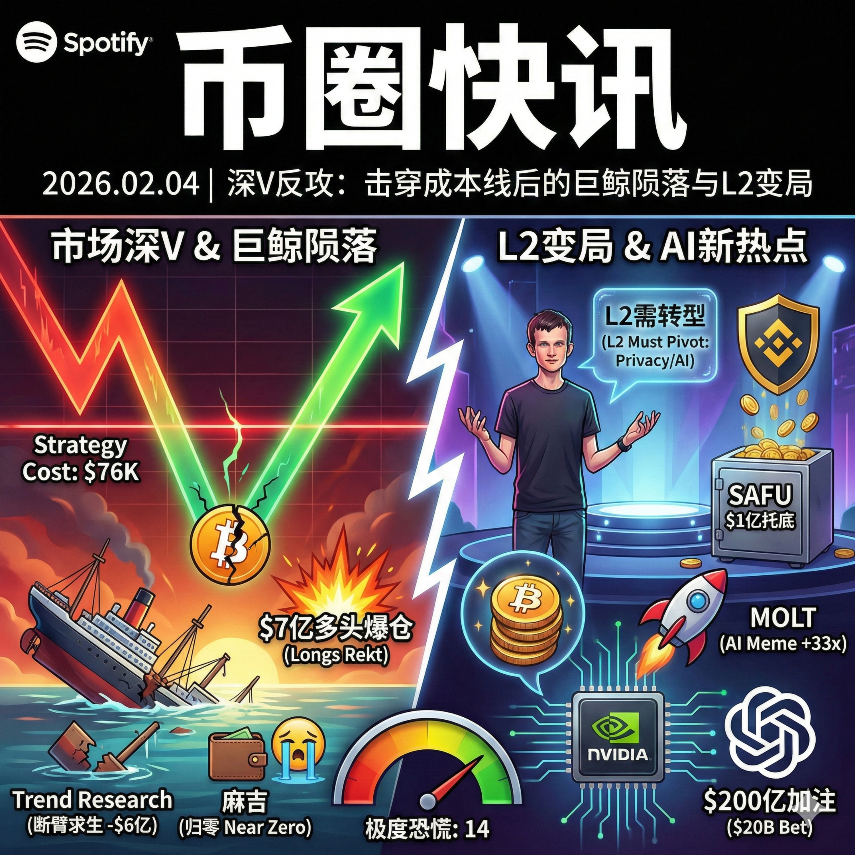 BTC 深 V 反转收复 7.6 万！“麻吉大哥” 5000 万归零，易理华巨亏止损，Vitalik 炮轰 L2 愿景过时 episode artwork