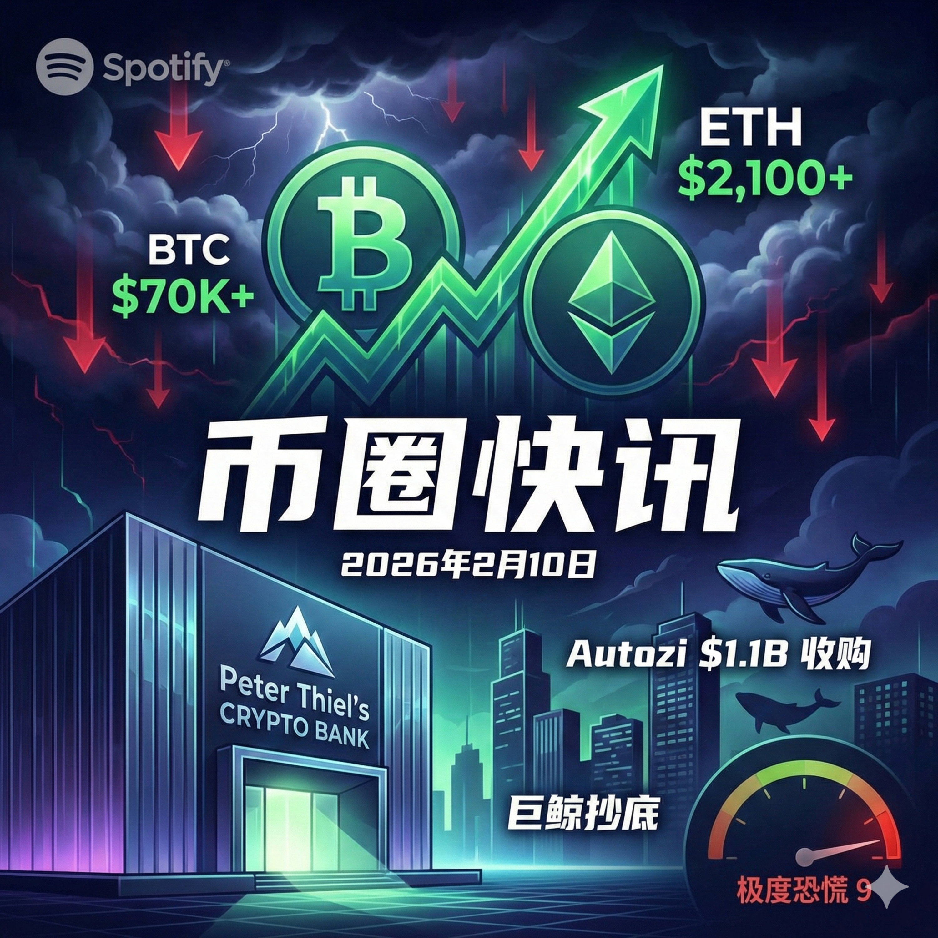 BTC重返7万但极度恐慌！Peter Thiel“加密银行”开业，MicroStrategy浮亏50亿仍加仓，Autozi豪掷11亿收购资产 episode artwork