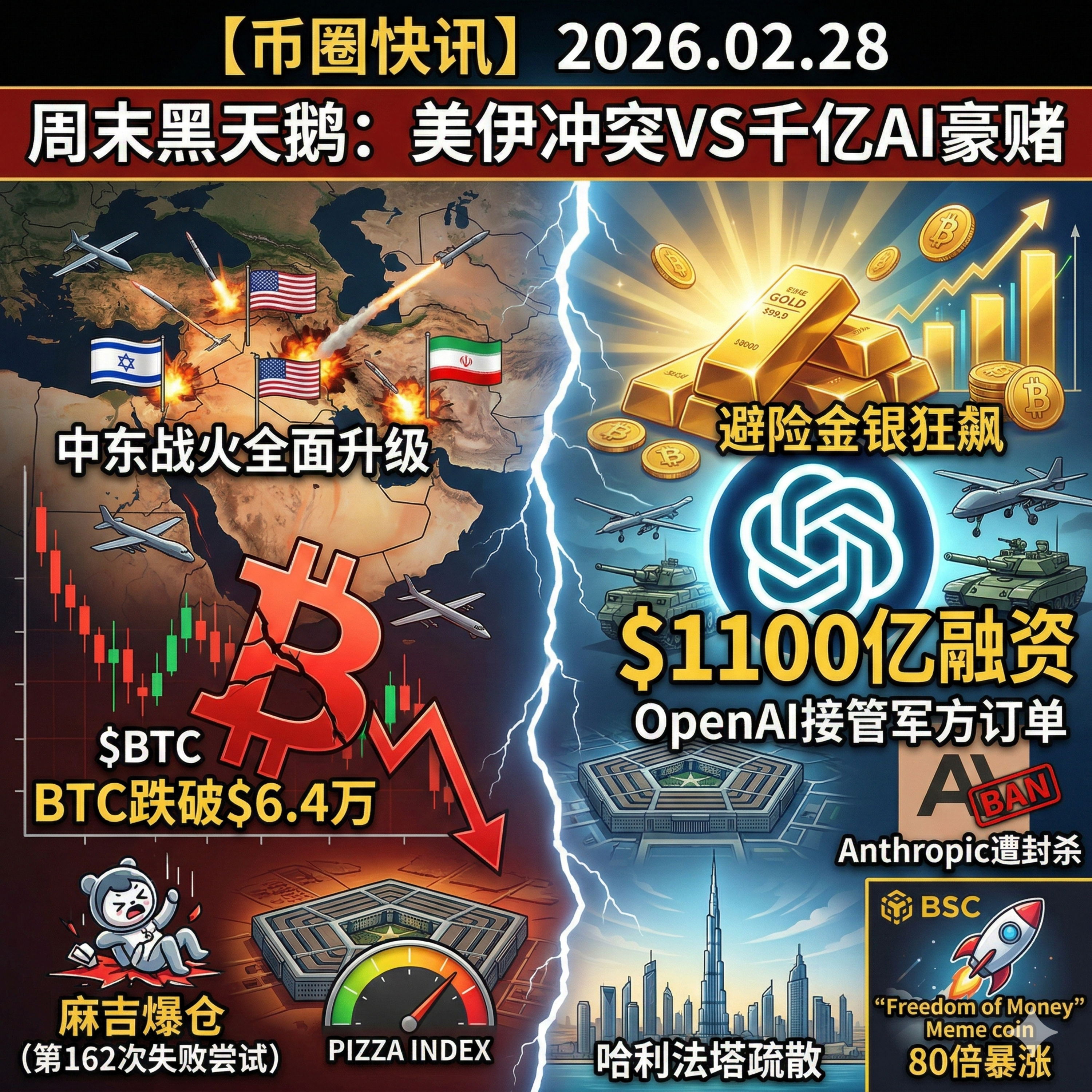 美伊开战重挫市场，BTC跌破6.4万！OpenAI狂揽千亿融资接管军方订单，Anthropic遭特朗普全面封杀，麻吉大哥第162次爆仓 episode artwork