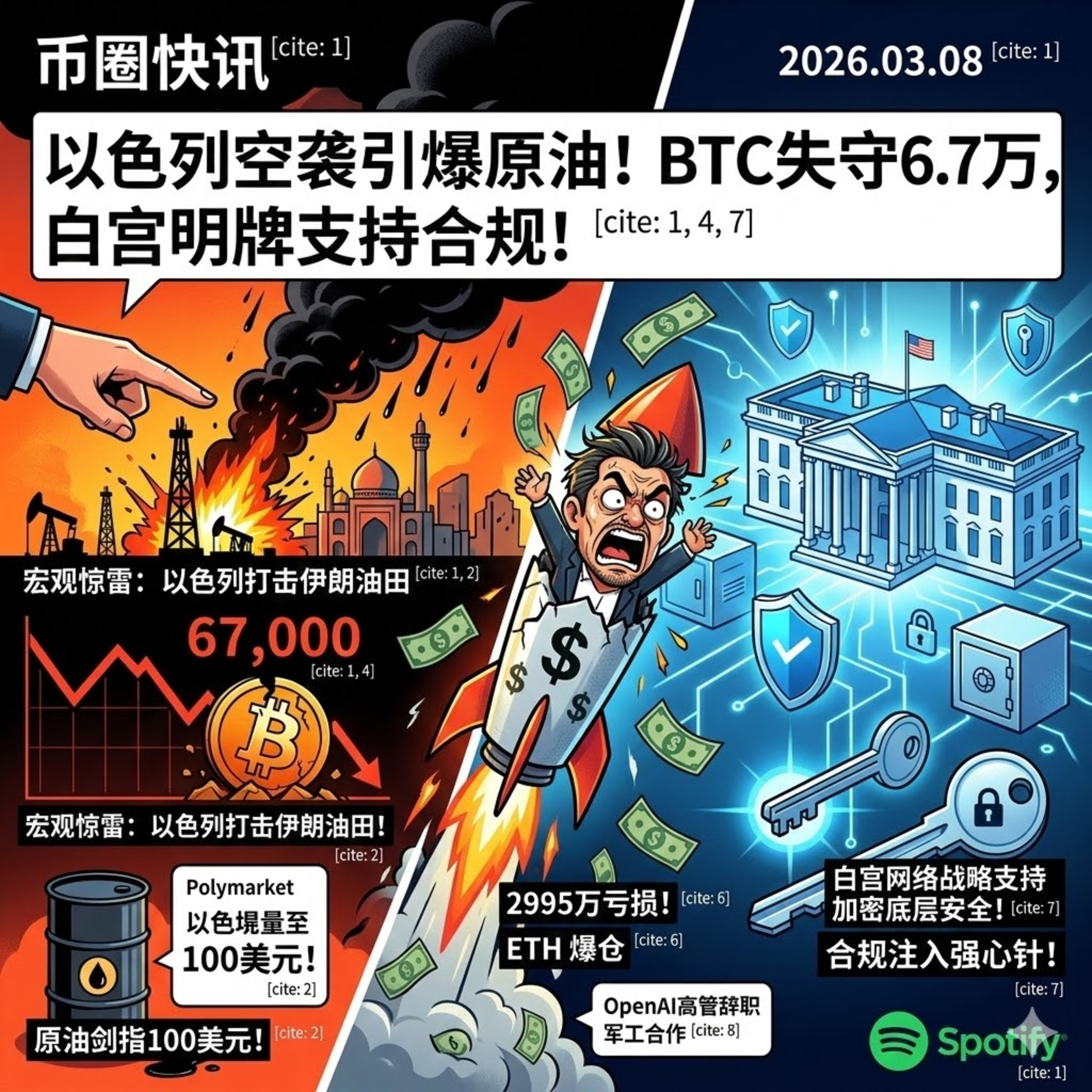以色列空袭伊朗油田引爆原油！BTC跌破6.7万，白宫网络战略明牌支持加密安全，“麻吉大哥”爆仓狂亏近3000万，OpenAI高管因军工合作辞职 episode artwork