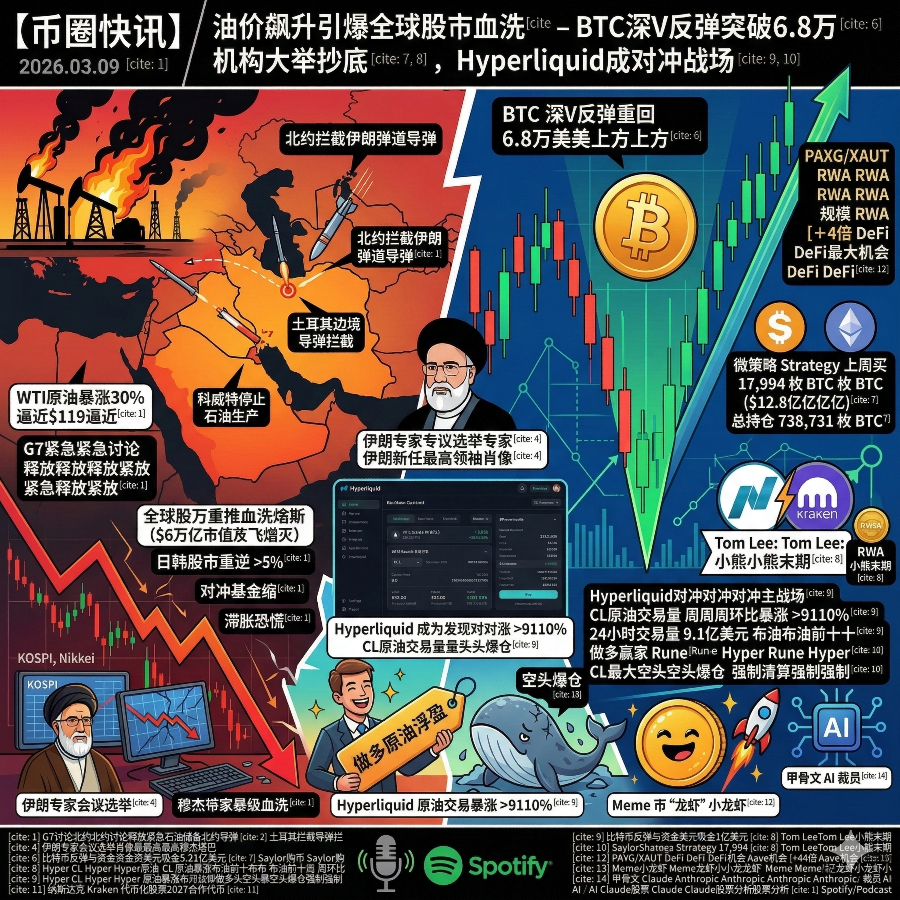 原油暴涨 30% 带崩全球股市！BTC 深 V 反弹重回 6.8 万，微策略逆势狂买 12.8 亿美元，Hyperliquid 成宏观对冲主战场