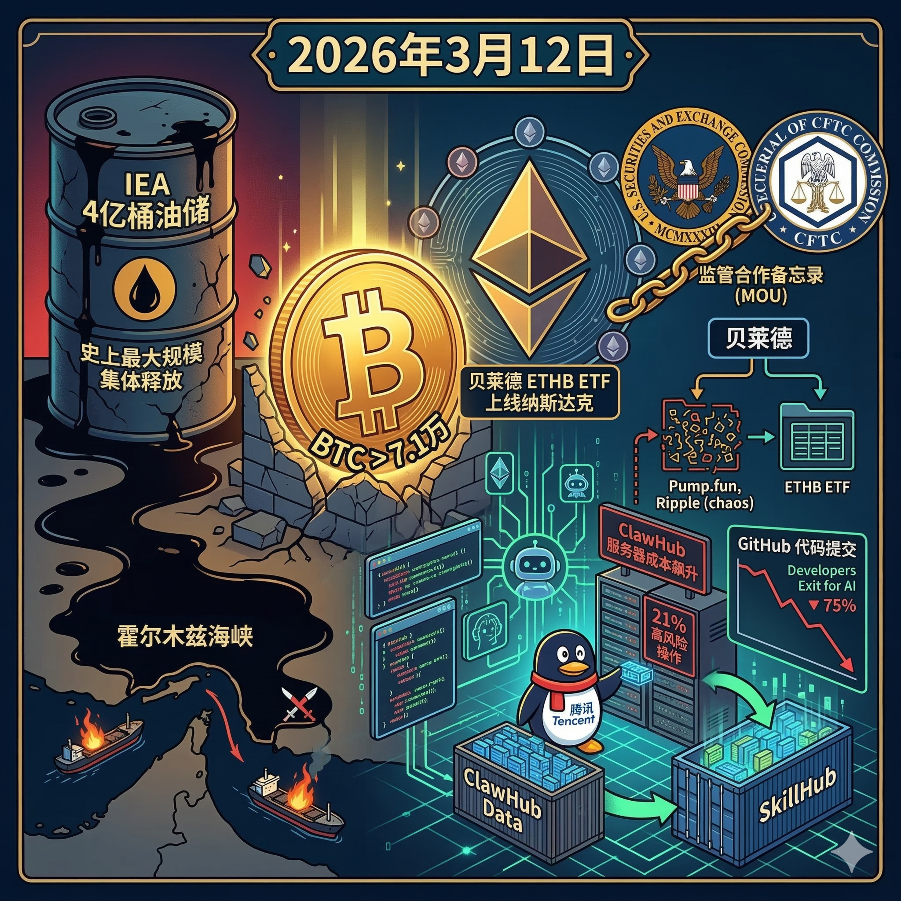 IEA祭出史上最大4亿桶释储抗衡油价！BTC强韧突破7.1万，SEC与CFTC罕见联手监管，腾讯“搬运”数据惹怒OpenClaw创始人 episode artwork