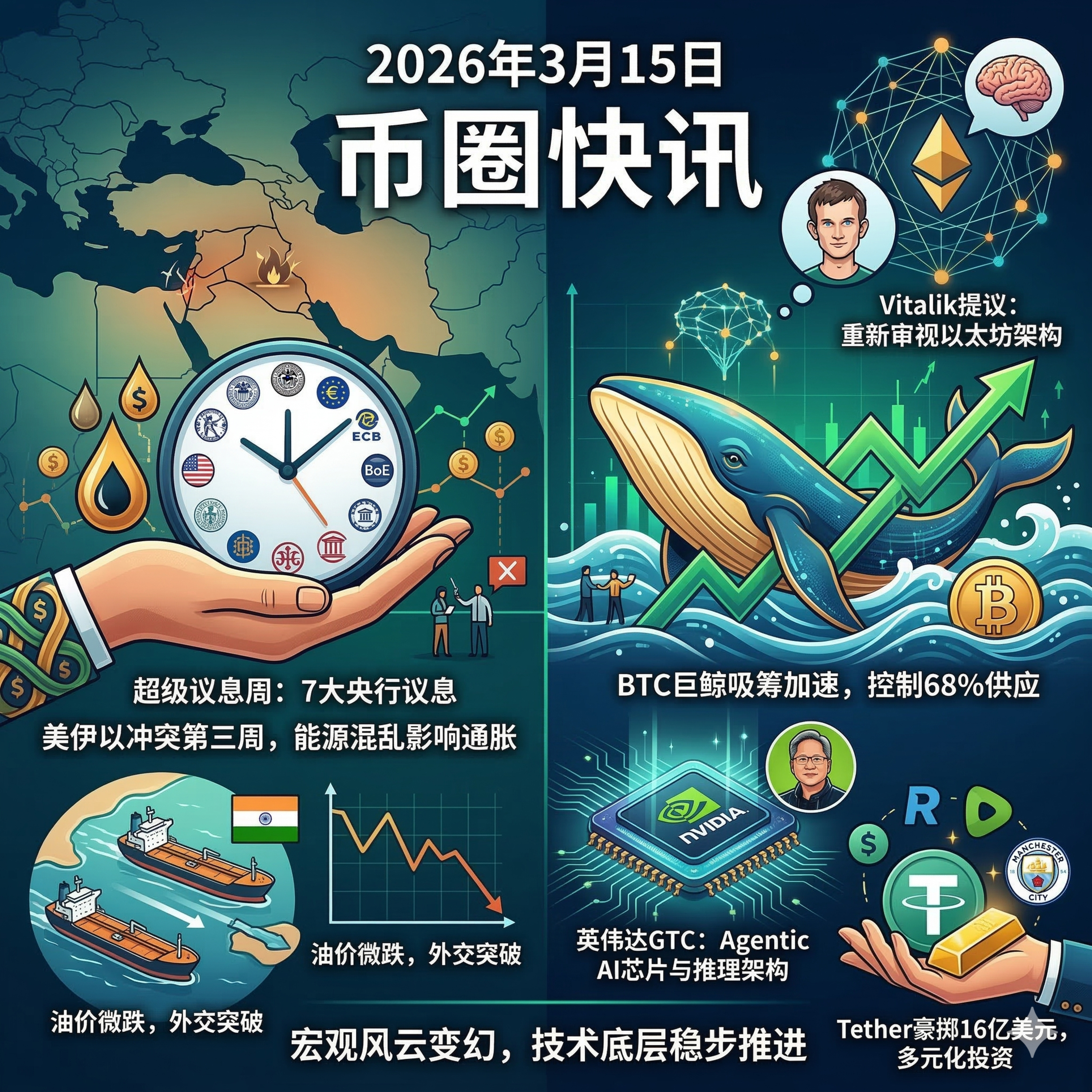 七大央行“超级周”来袭！巨鲸加速吸筹看涨BTC，霍尔木兹海峡现转机油价跌破100美元，Vitalik呼吁重塑以太坊架构 episode artwork