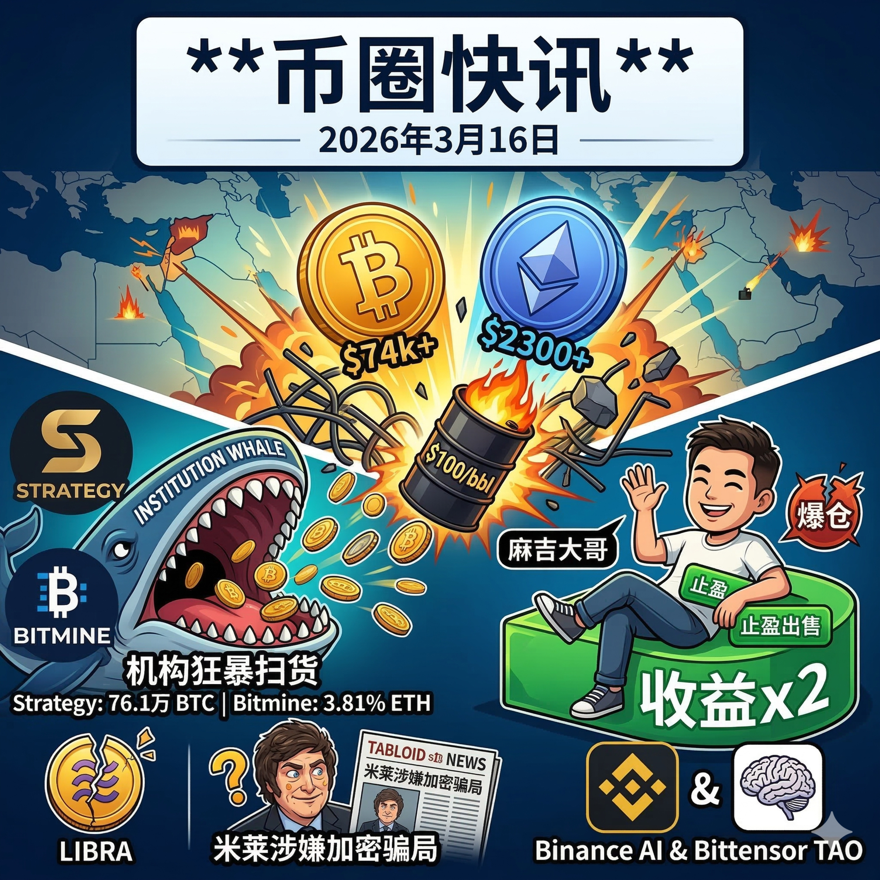 大反攻！BTC破7.4万、ETH站上2300美元，Strategy连周大买15.7亿，油价突破百元大关，“麻吉大哥”历经百次爆仓终迎翻倍止盈
