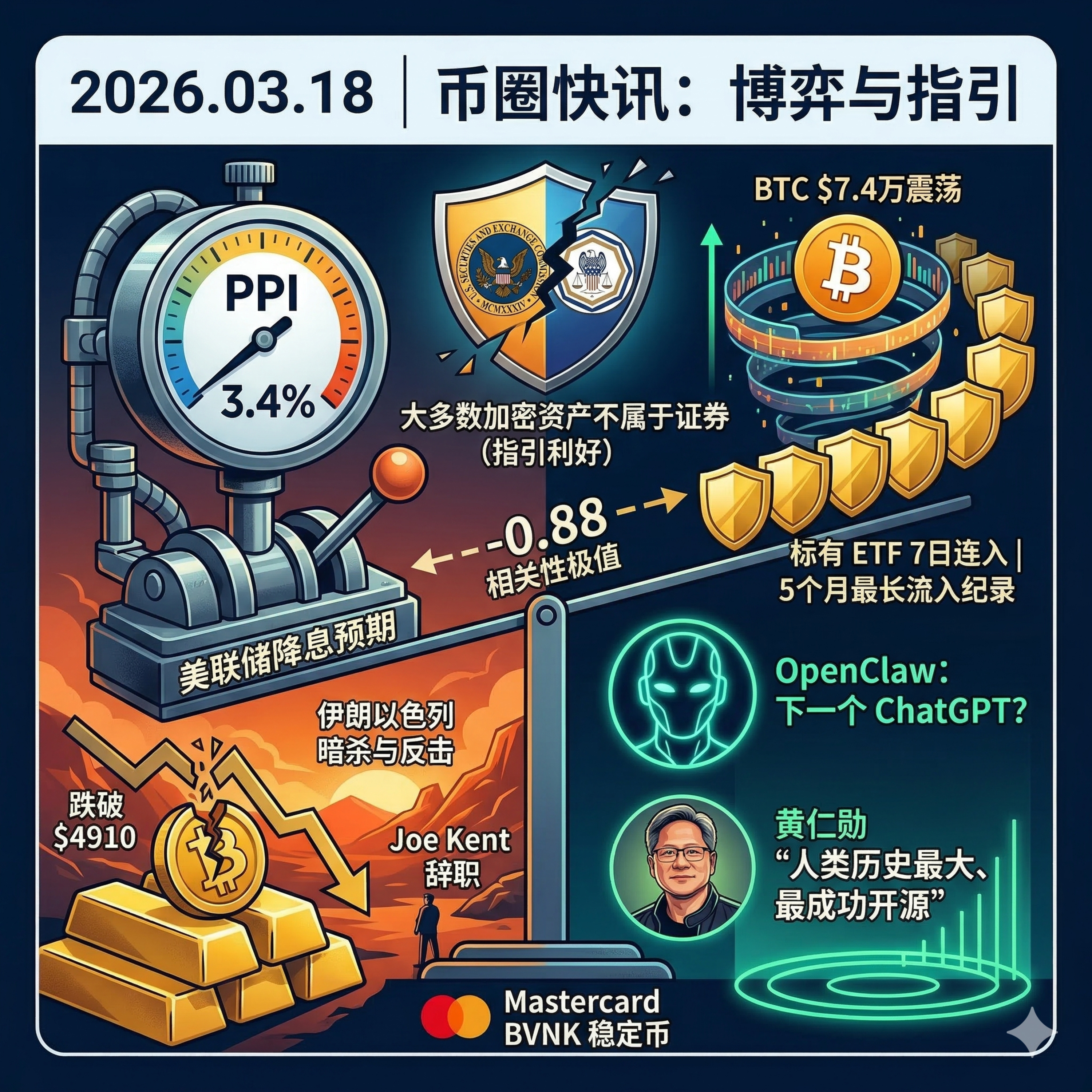 美国PPI爆表打压降息，BTC与黄金极度背离！SEC明示多数加密资产非证券，黄仁勋盛赞OpenClaw是“下一个ChatGPT” episode artwork