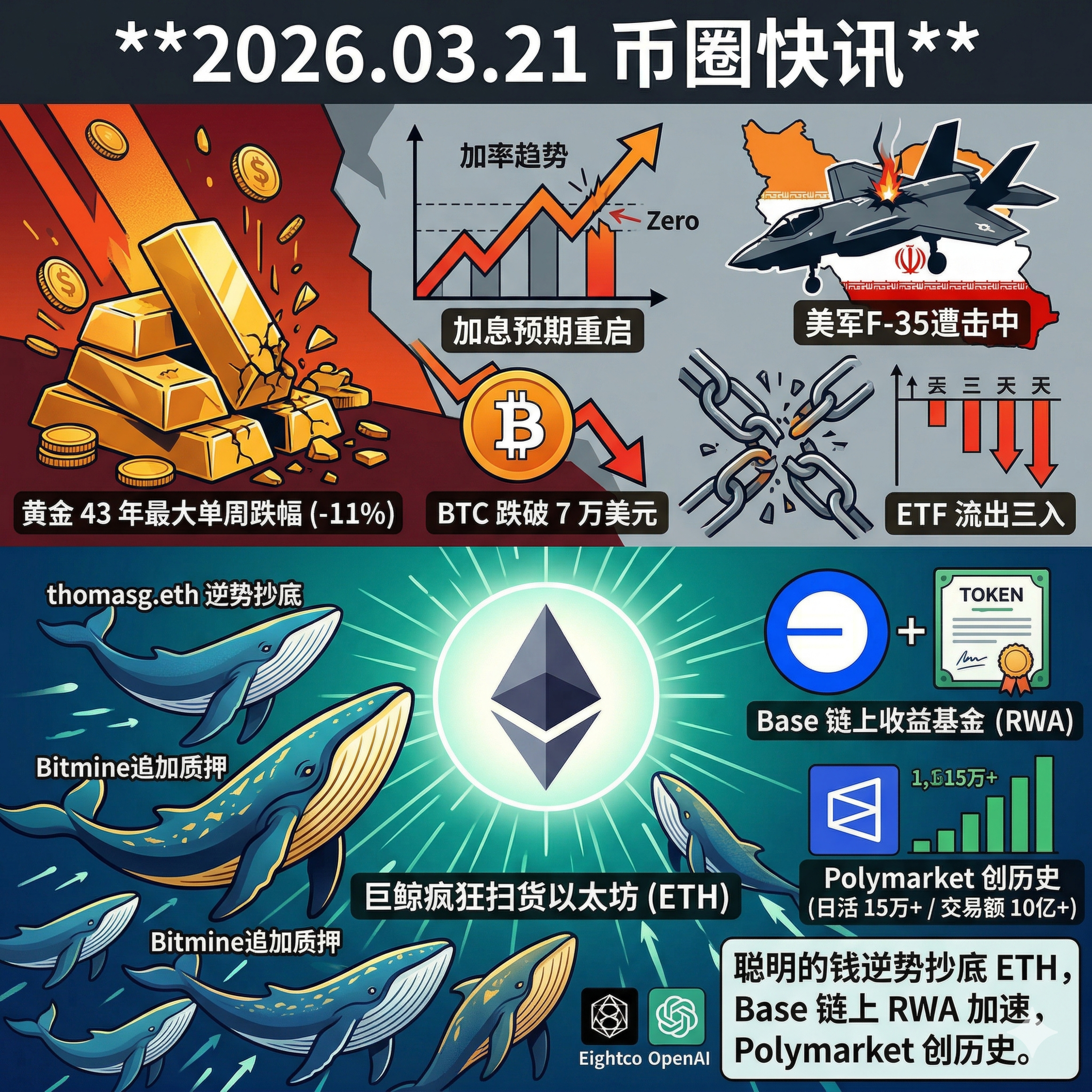 美F-35战机首遭击中！加息恐慌引发黄金43年来最大暴跌，BTC跌破7万大关，以太坊OG与巨鲸逆势狂买数亿美元ETH episode artwork