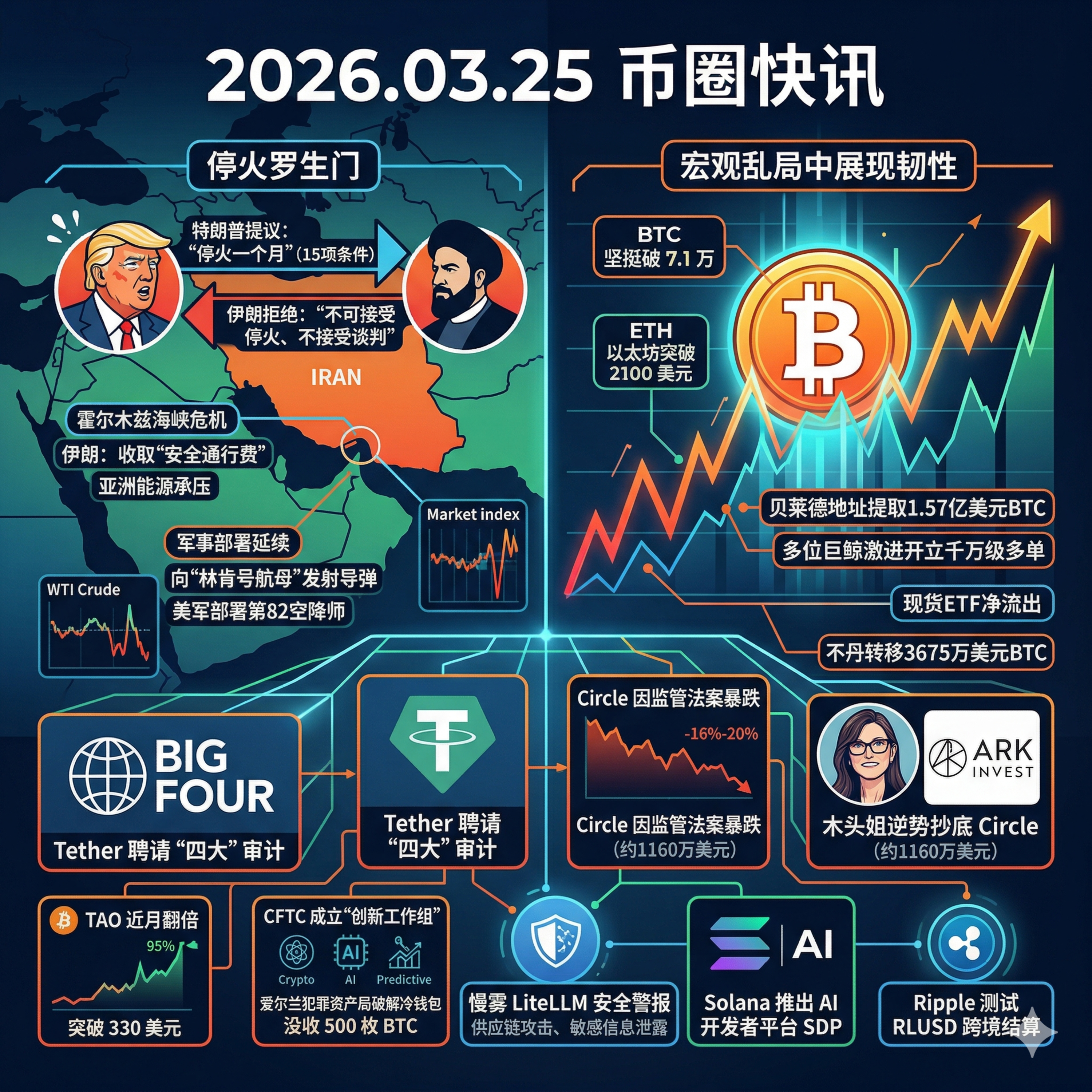 特朗普“假停火”引爆市场过山车！BTC逆势突破7.1万，Circle受监管冲击暴跌获Ark千万抄底，Tether首次聘请“四大”审计，爱尔兰成功破解10年冷钱包 episode artwork