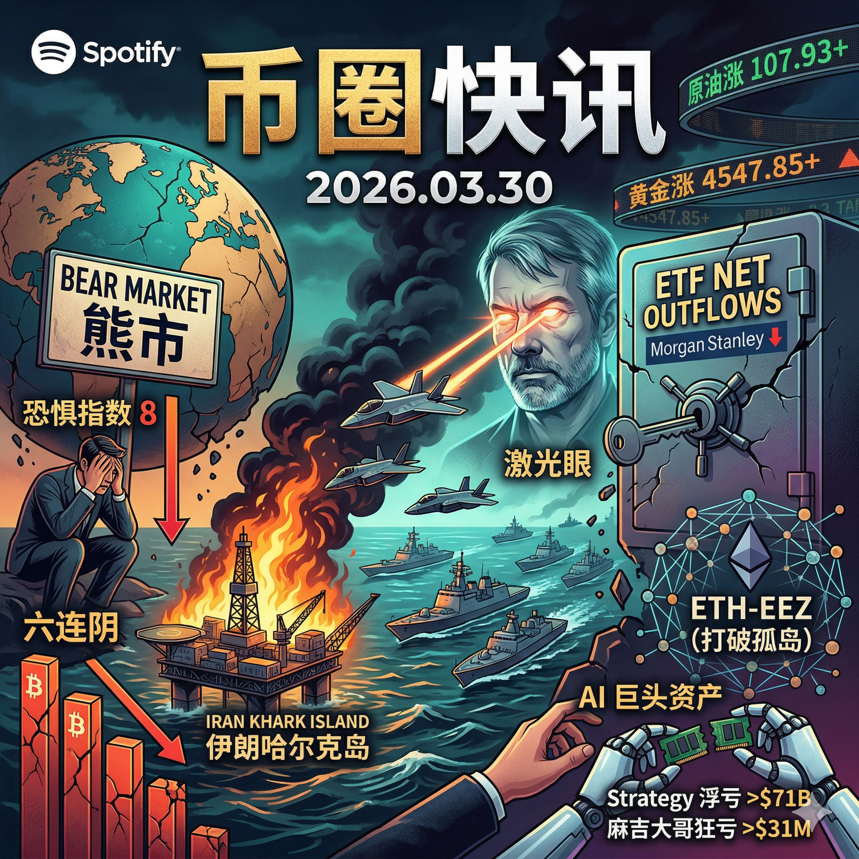 加密恐慌指数跌至冰点8！美军酝酿中东地面战，BTC惊魂震荡，“麻吉”爆仓超3100万仍头铁加仓，Strategy浮亏71亿，以太坊基金会创纪录质押 episode artwork