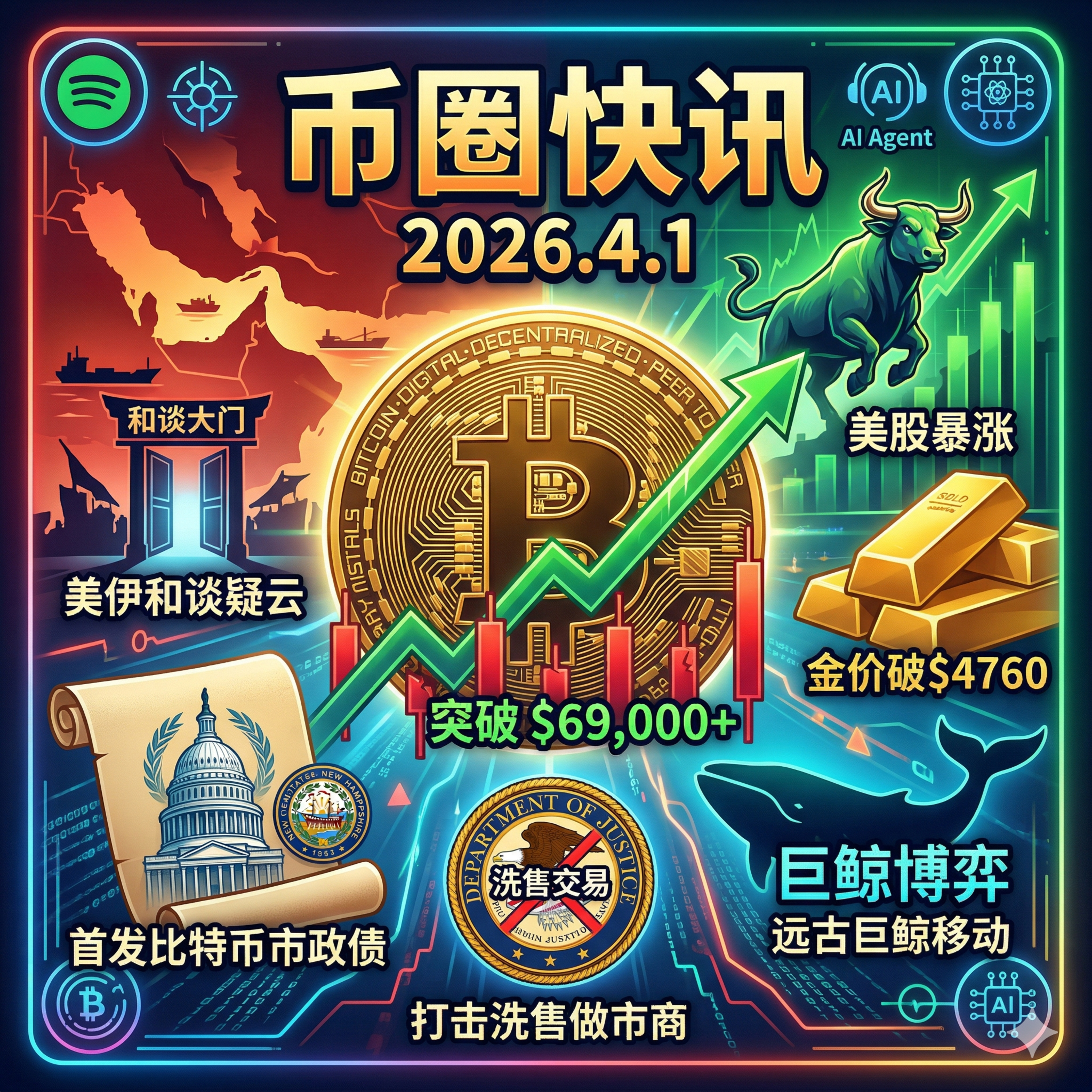 美伊互抛“停火”烟雾弹，黄金狂飙突破4760美元！BTC强势收复6.9万打破连阴魔咒，新罕布什尔州首发上亿比特币市政债，美国司法部重拳起诉Gotbit episode artwork